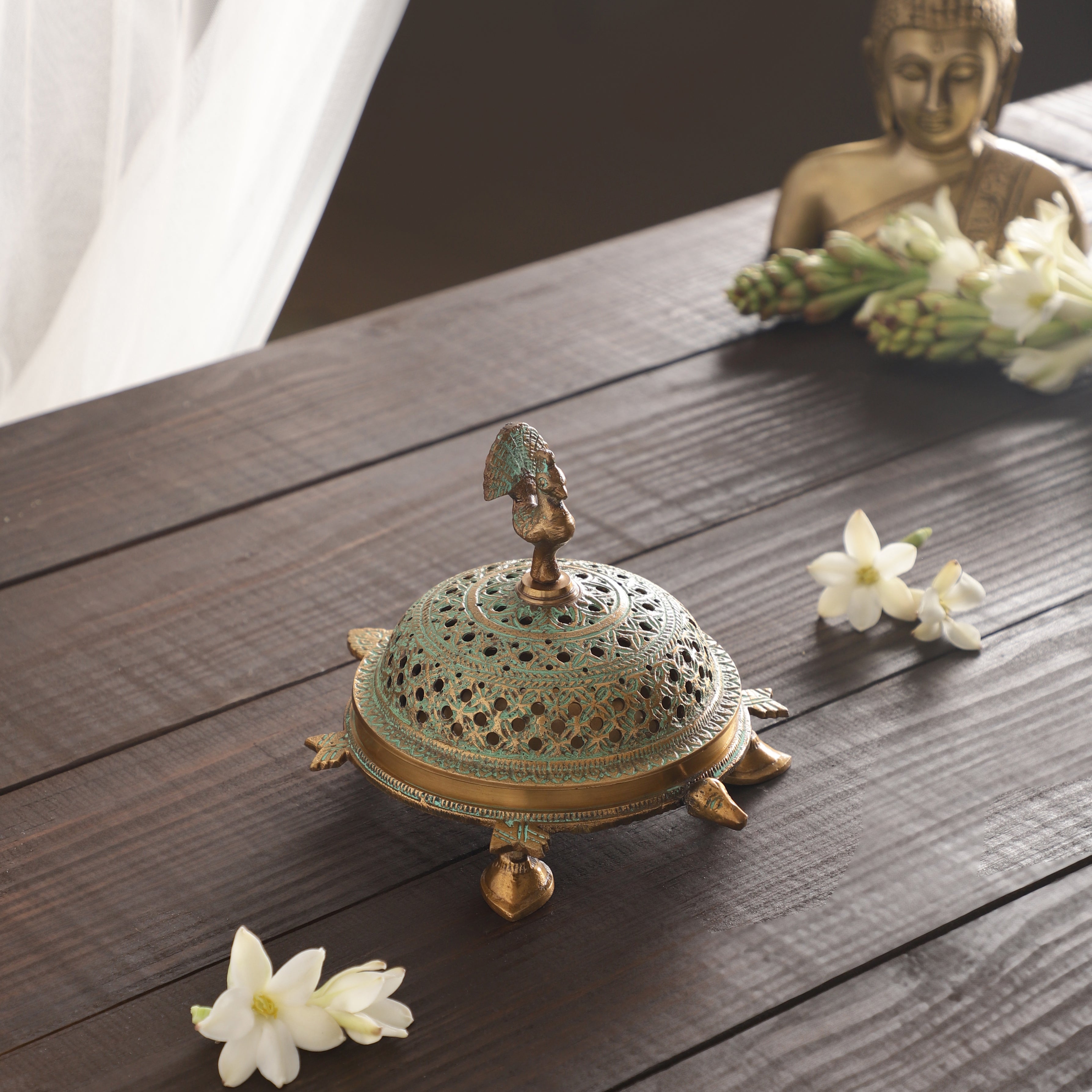 Turtle Back Incense Holder (Green/Gold)