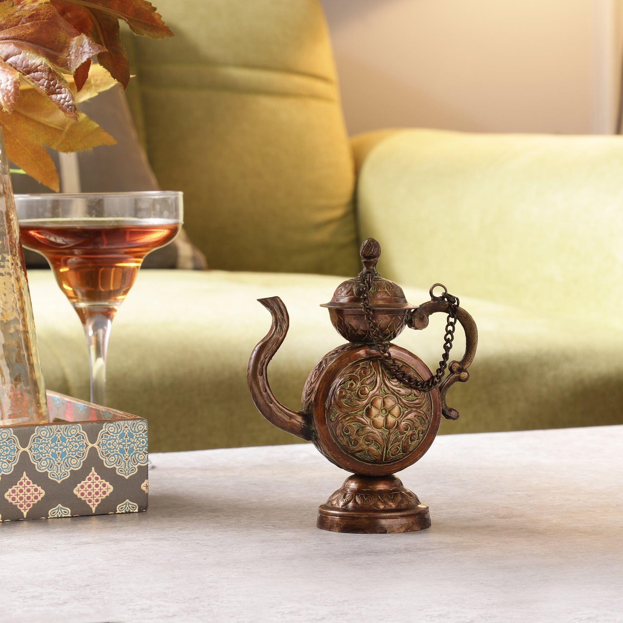 Handcarved Decorative Brass Kettle