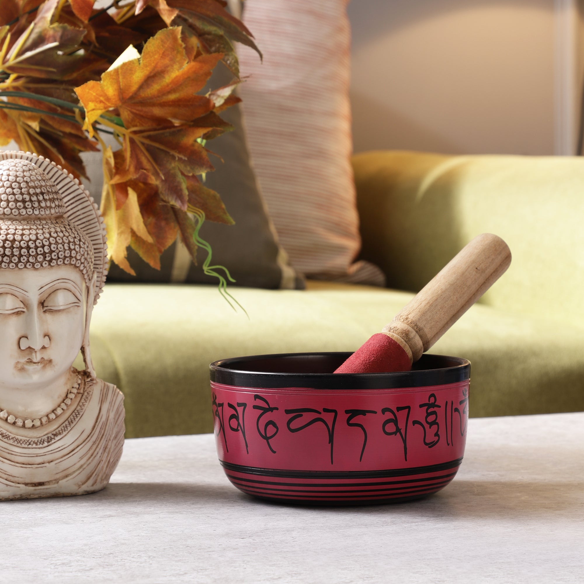 Pink Dorje Carving Buddhist Tibetan Singing Bowl (with stick)