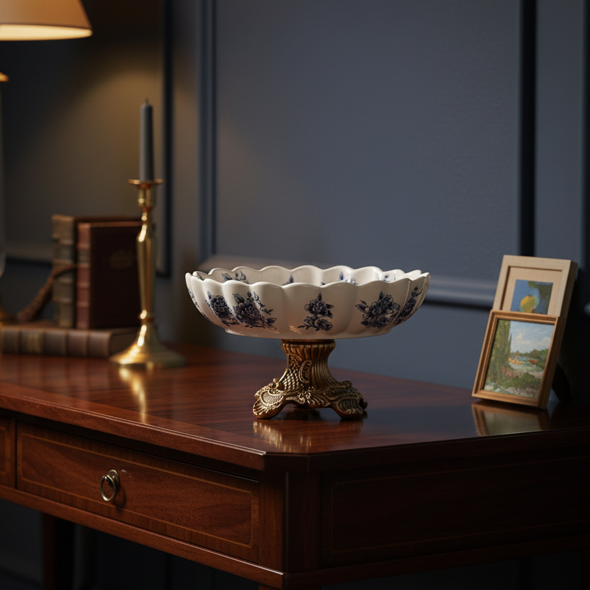 Blue Regal Round Bowl With Gold Base (Large)