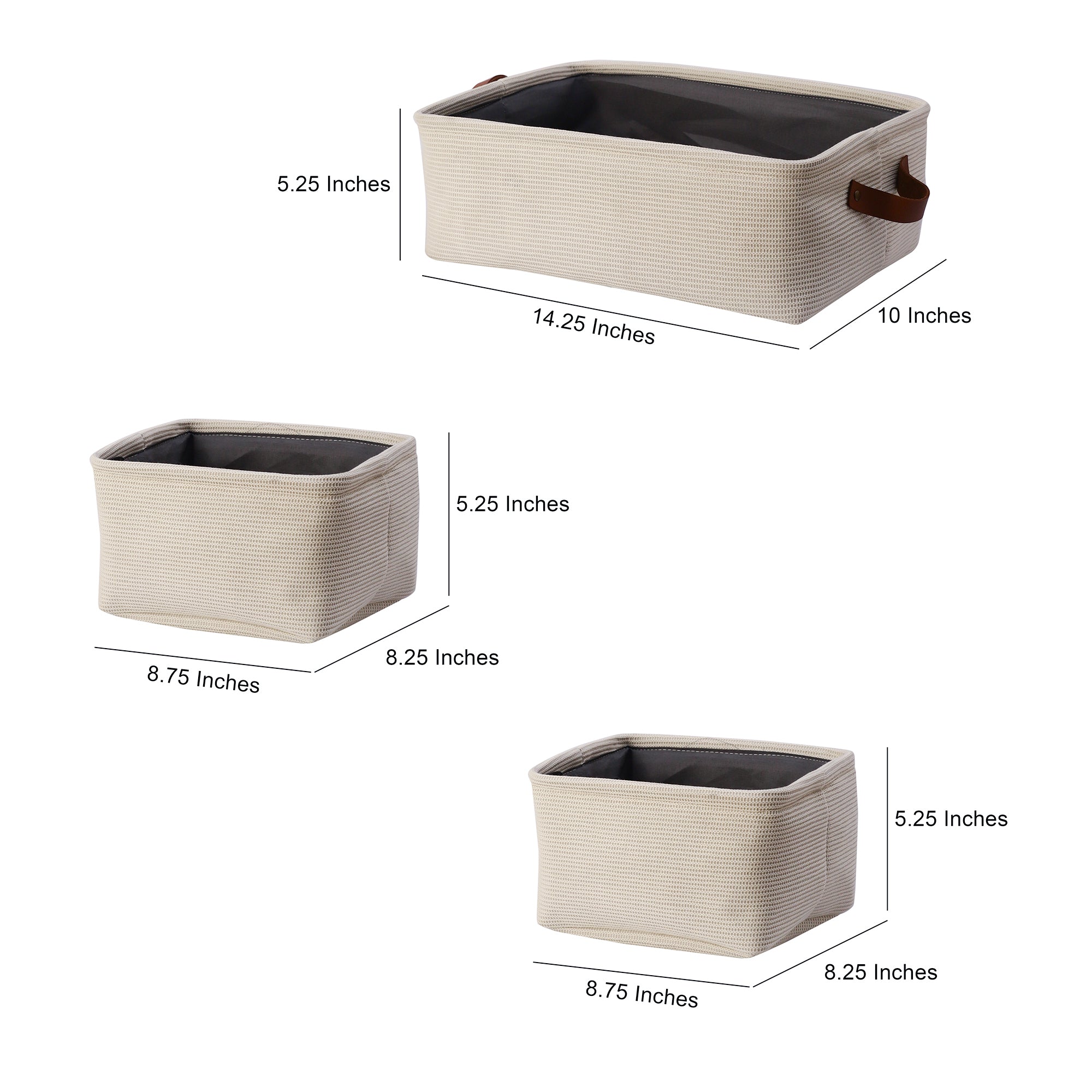 Off-White Storage Set with Leather Pulls (Set of 3)
