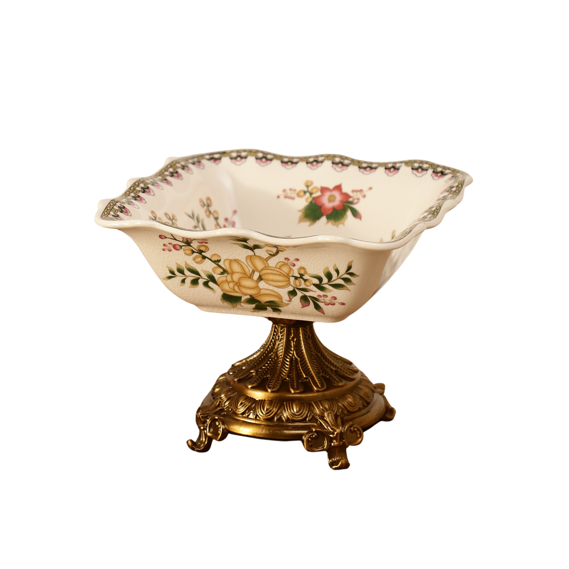 Yellow Square Ceramic Bowl With Gold Base