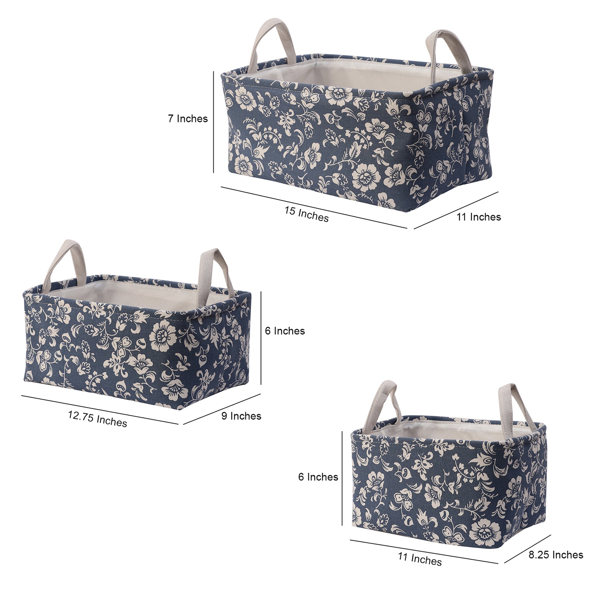 Floral Blue Storage Bins (Set of 3)