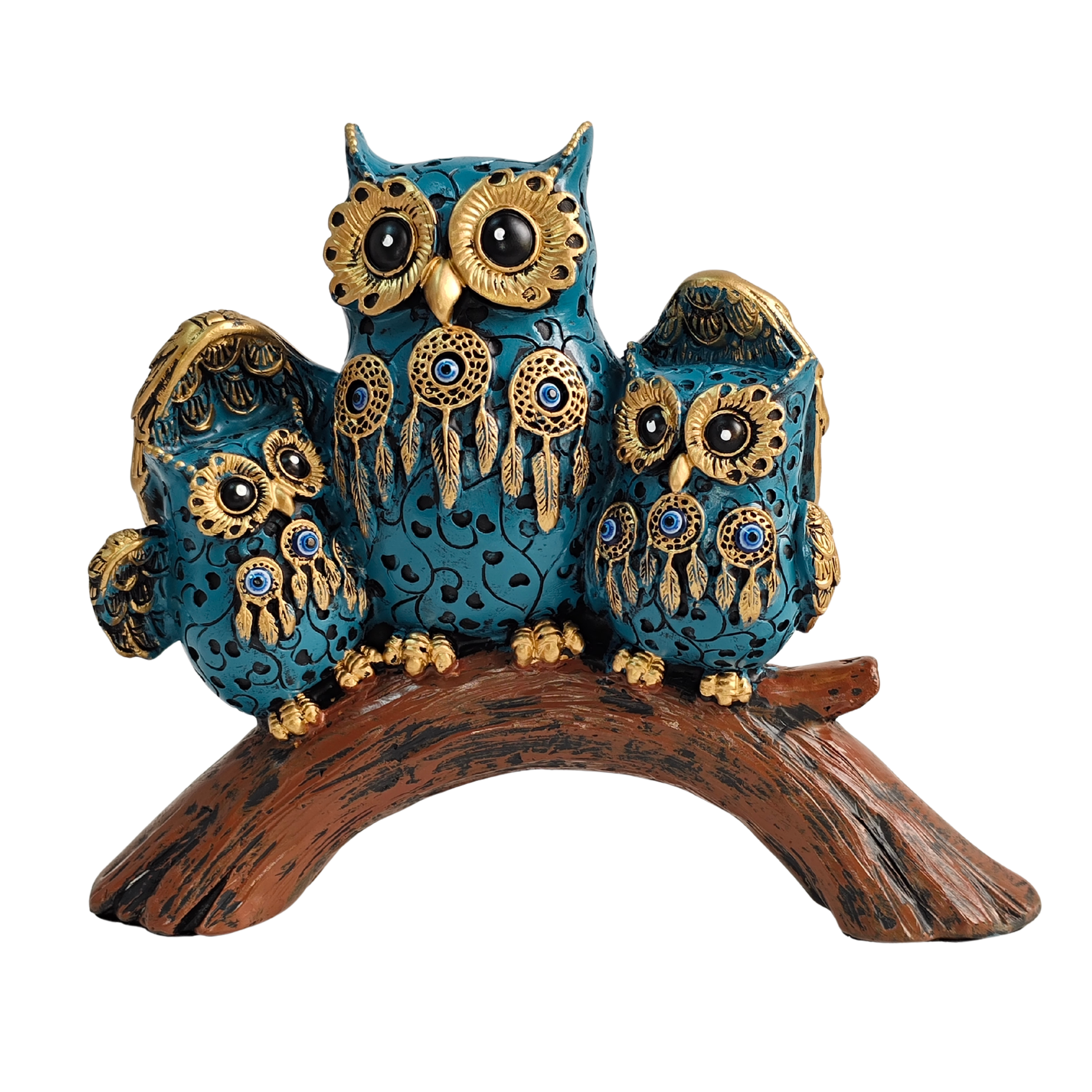 Dream Catchers Three Owl Family (Blue)