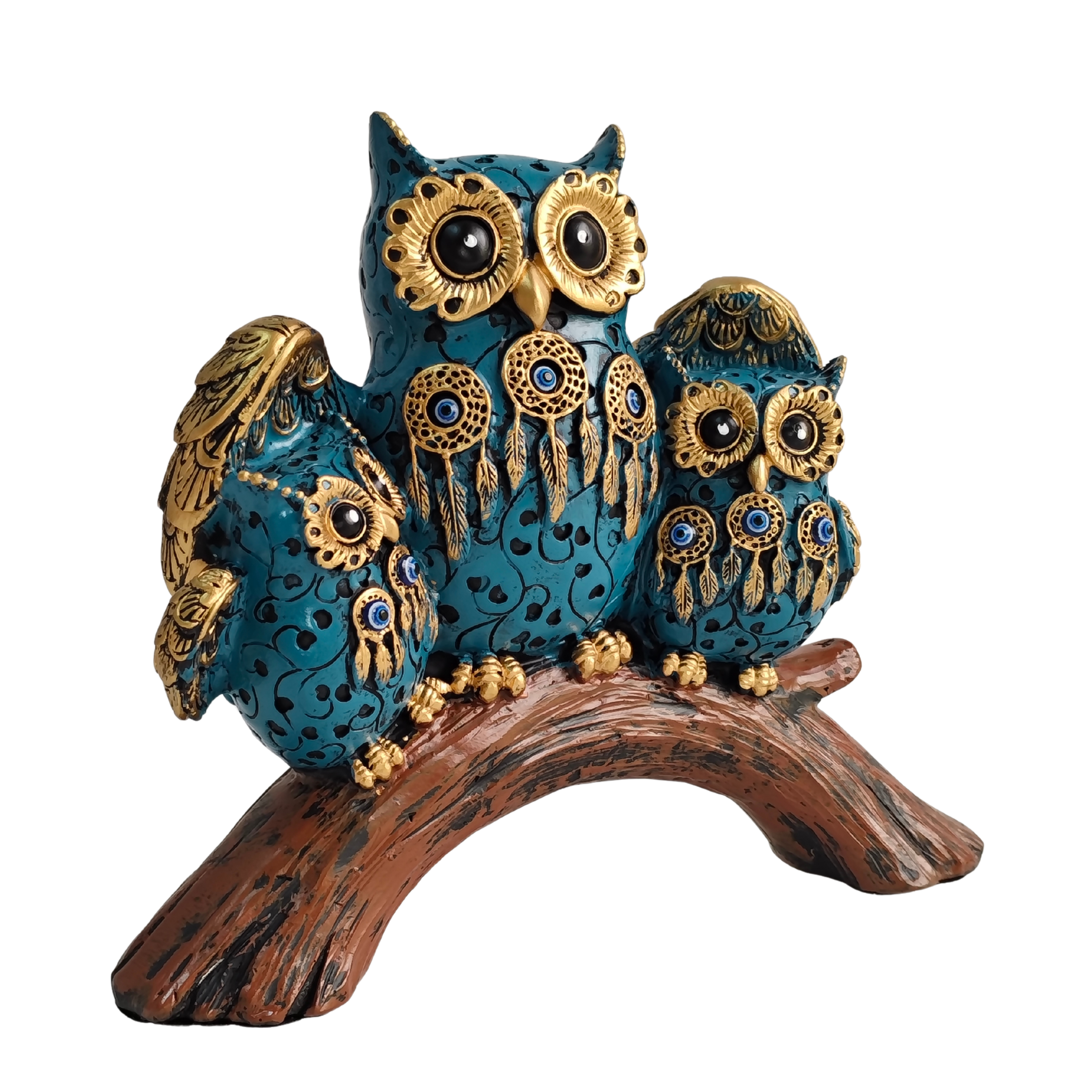 Dream Catchers Three Owl Family (Blue)