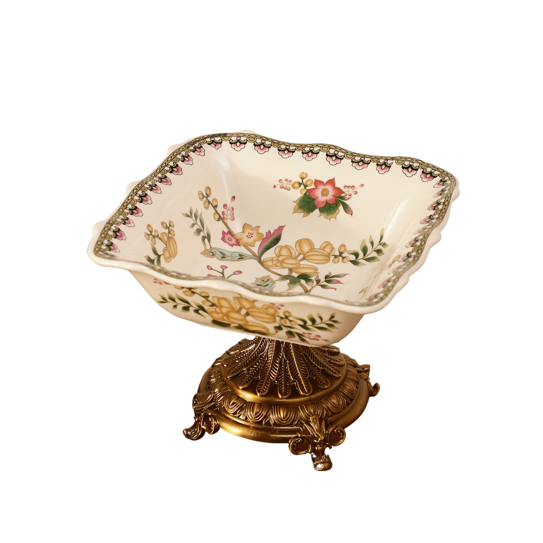 Yellow Square Ceramic Bowl With Gold Base