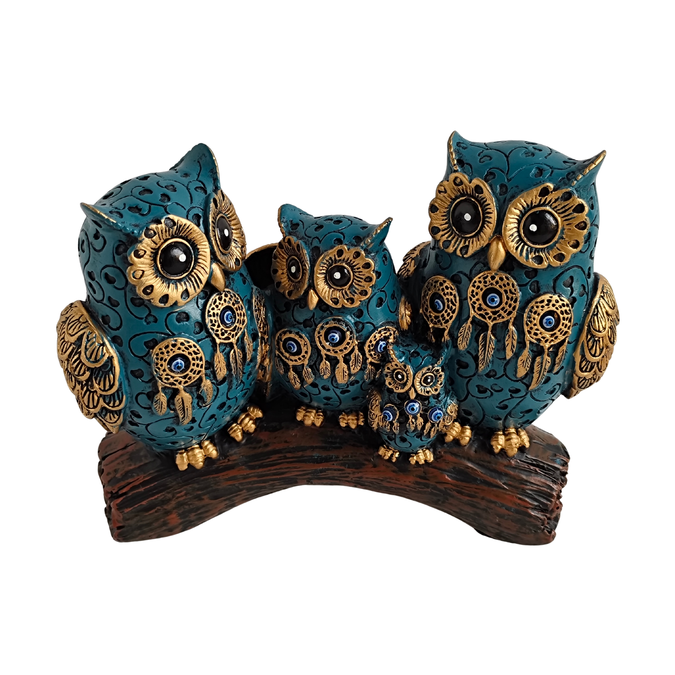 Dream Catchers Four Owl Family (Blue)