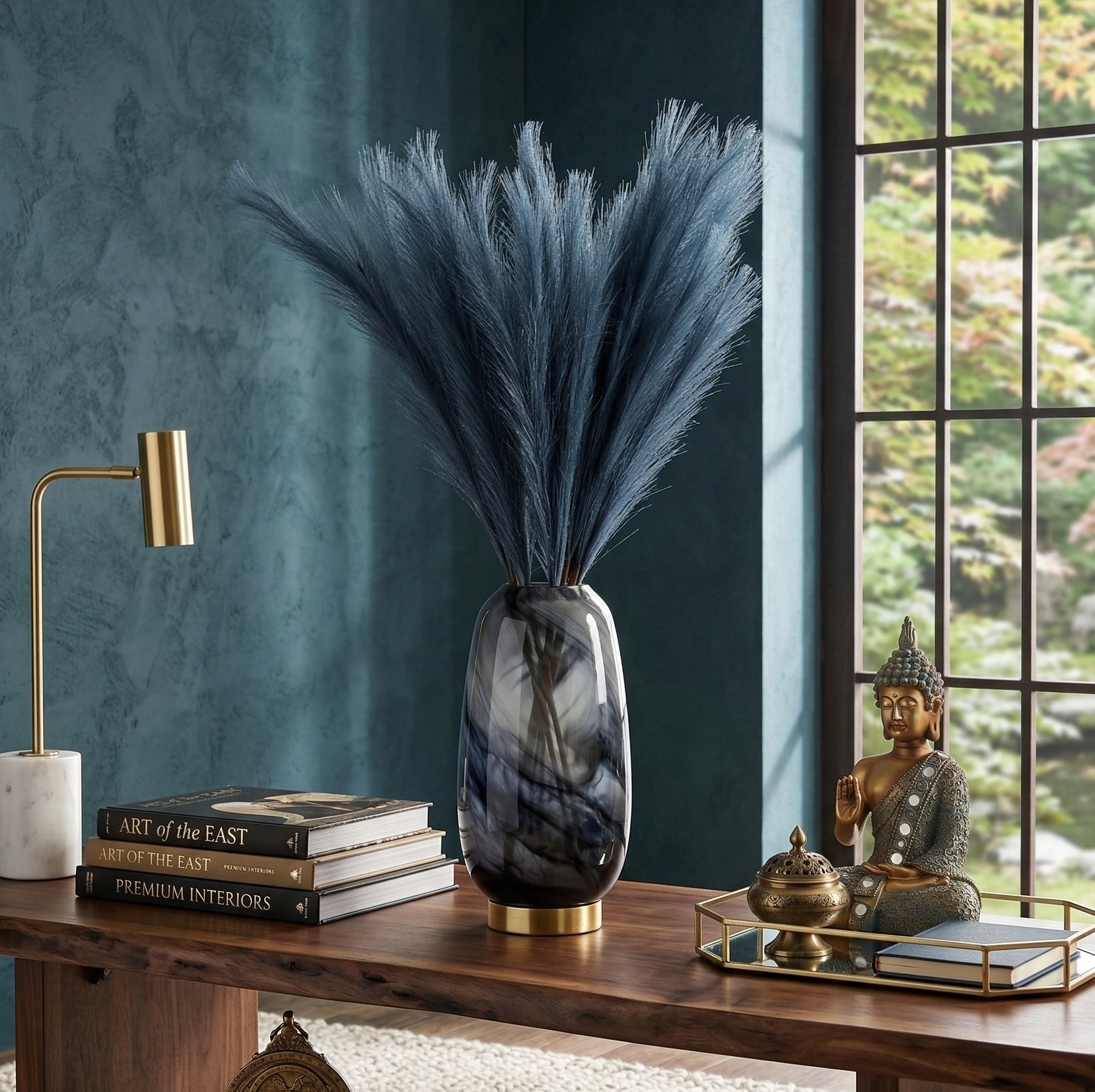 Blue Faux Pampas Grass Stick (Set of 5)