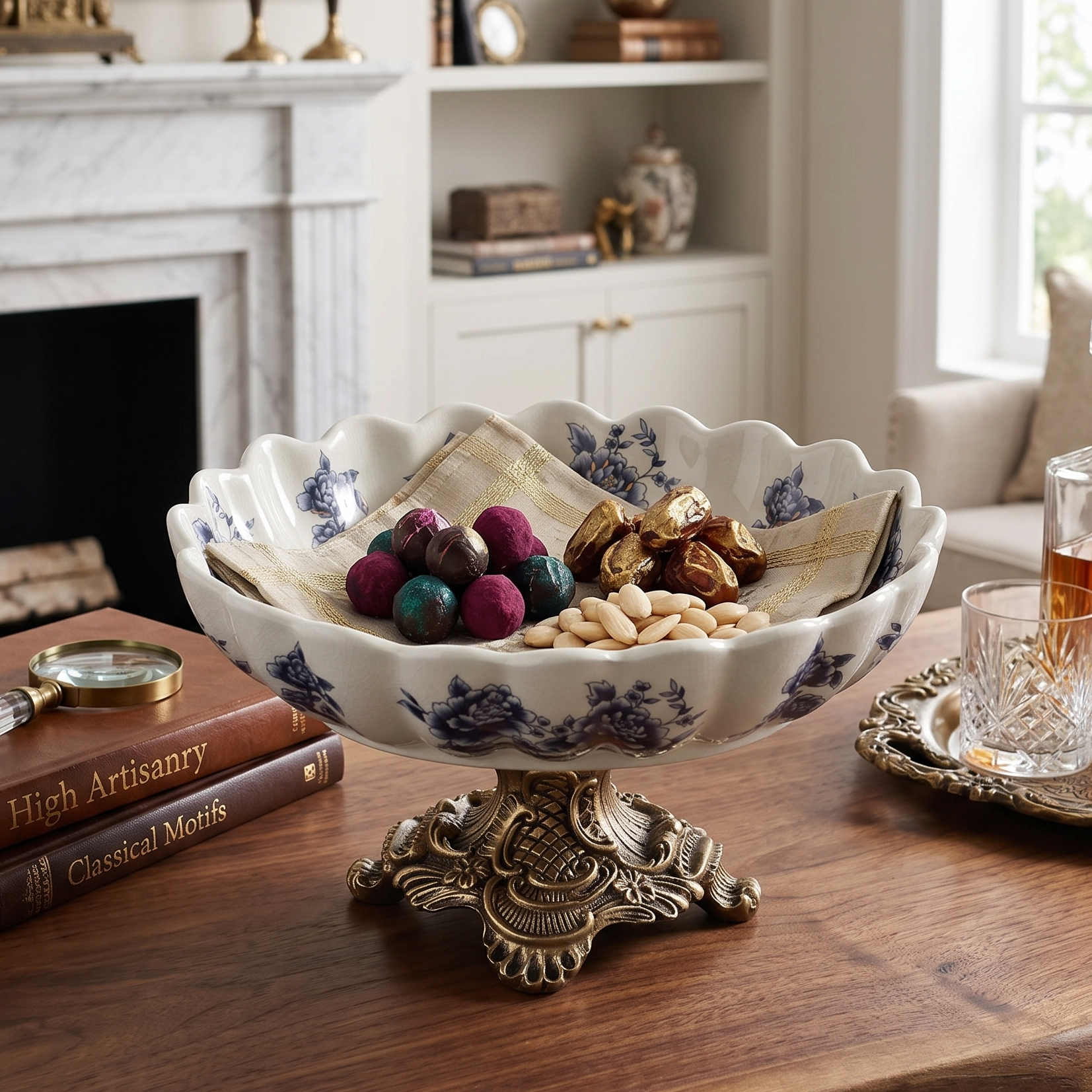 Blue Regal Round Bowl With Gold Base (Large)