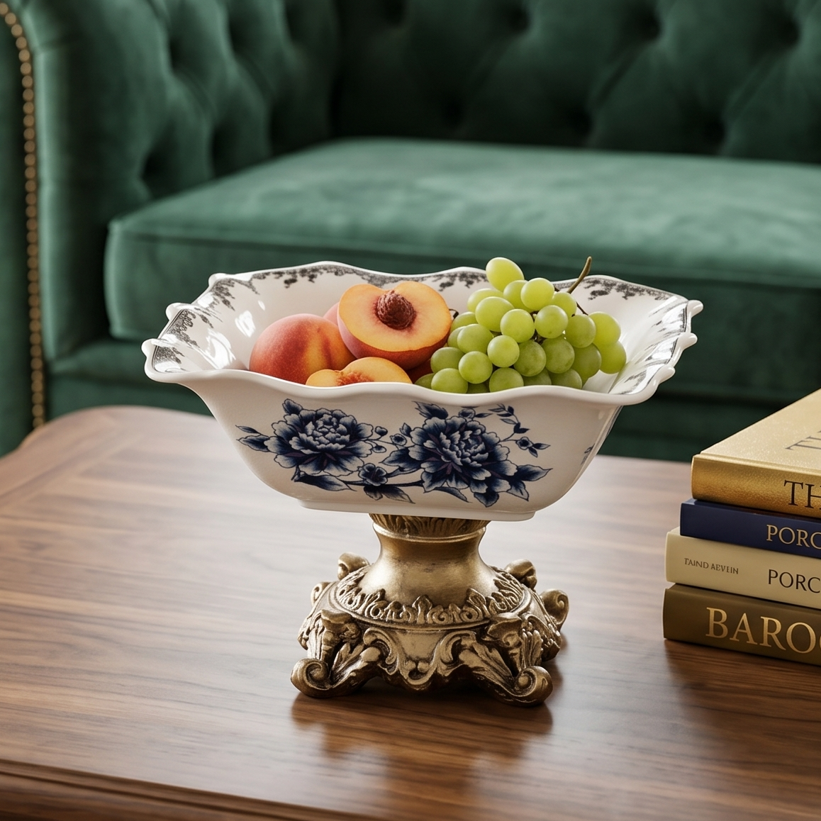 Blue Square Ceramic Bowl With Gold Base