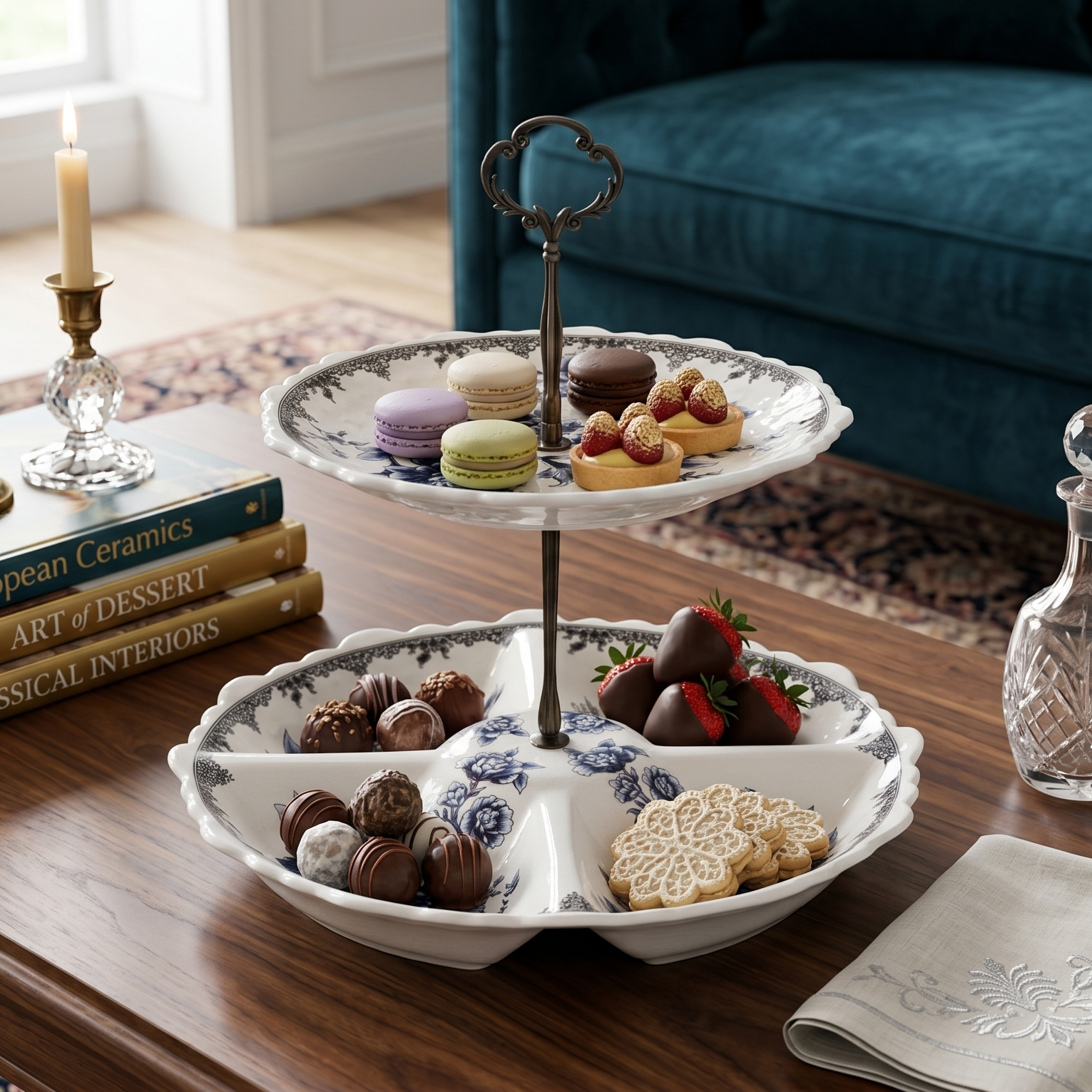 Blue Two Tier Ceramic Dessert Stand