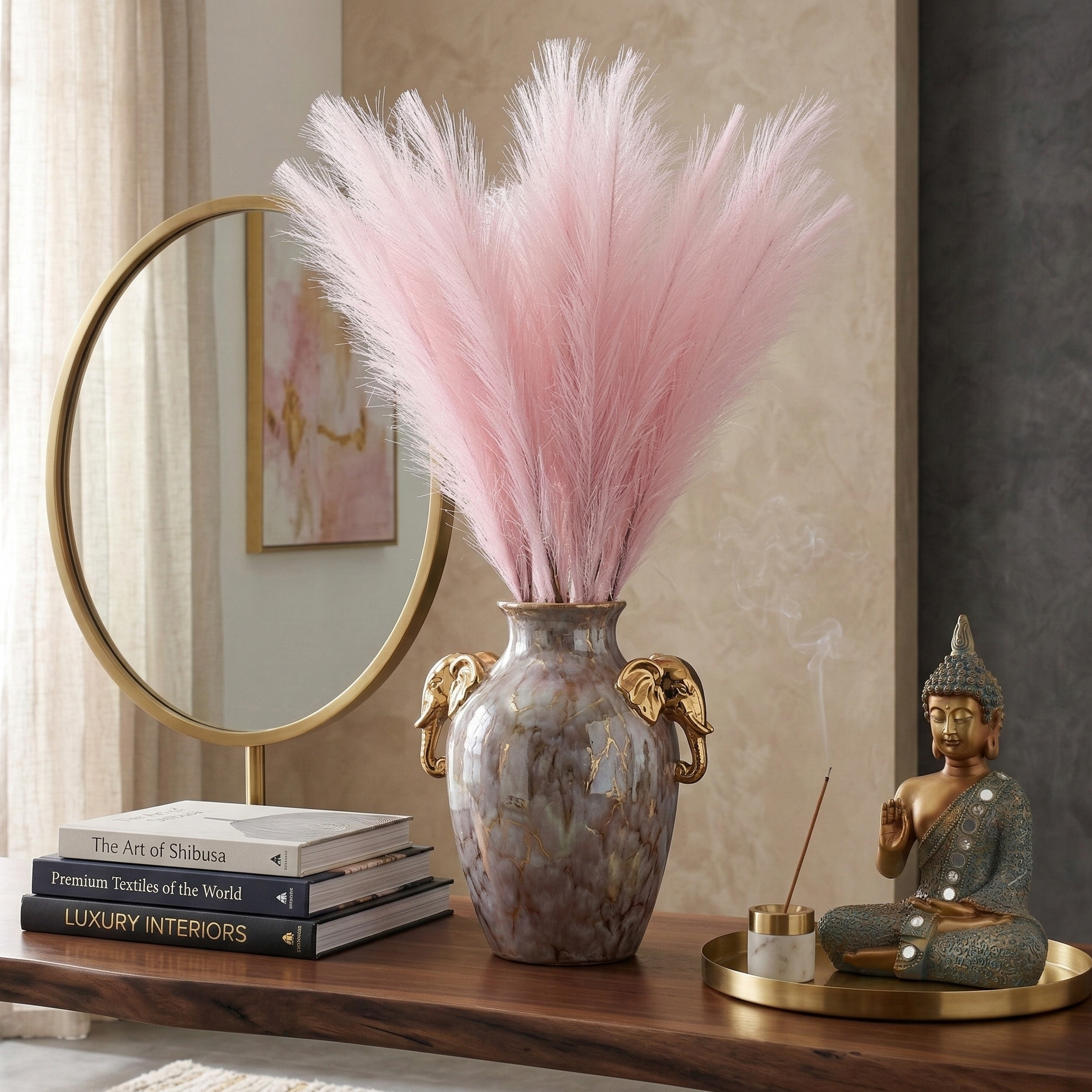 Blush Pink Faux Pampas Grass Stick (Set of 5)