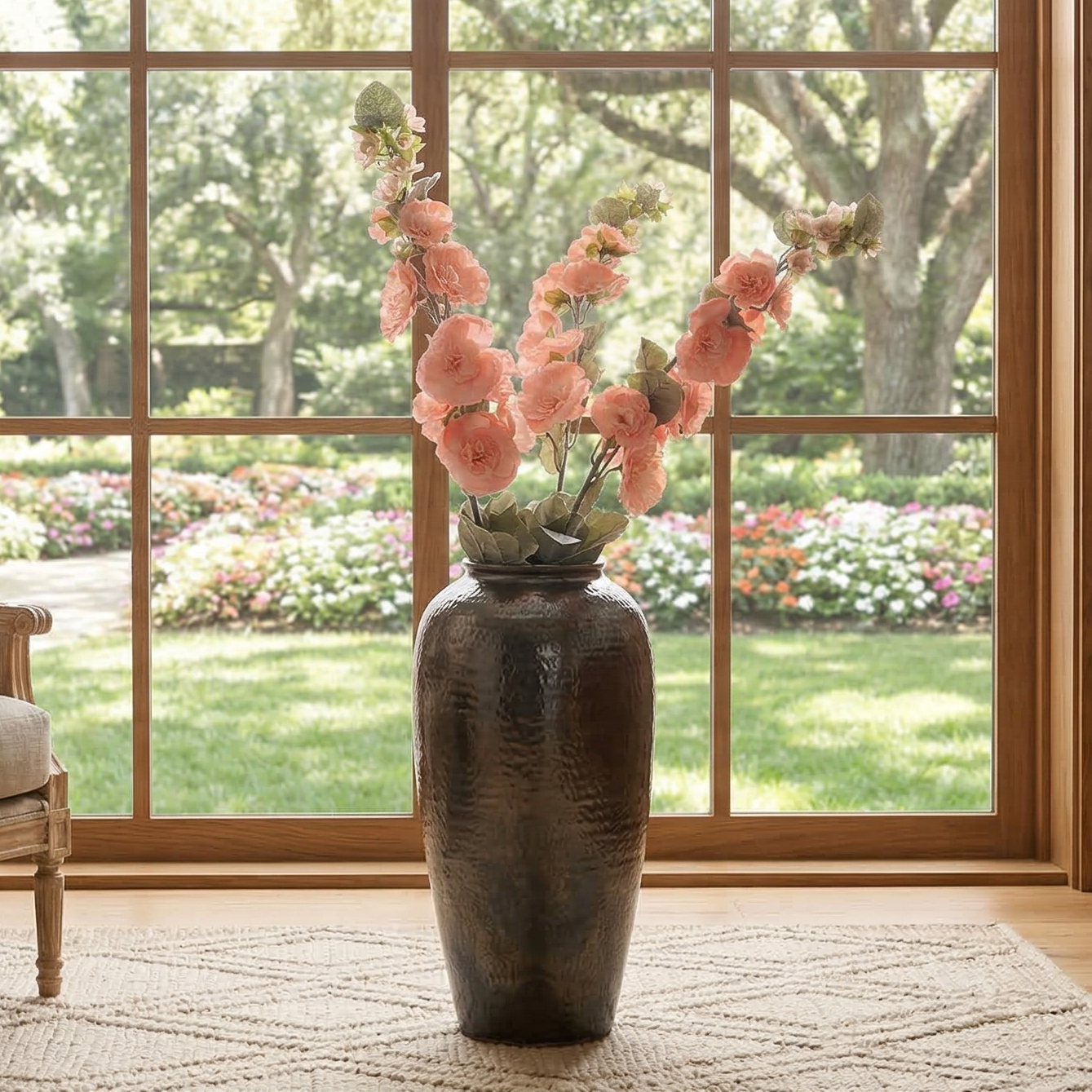 Blush Pink Hollyhock Faux Flower Stick (Single)