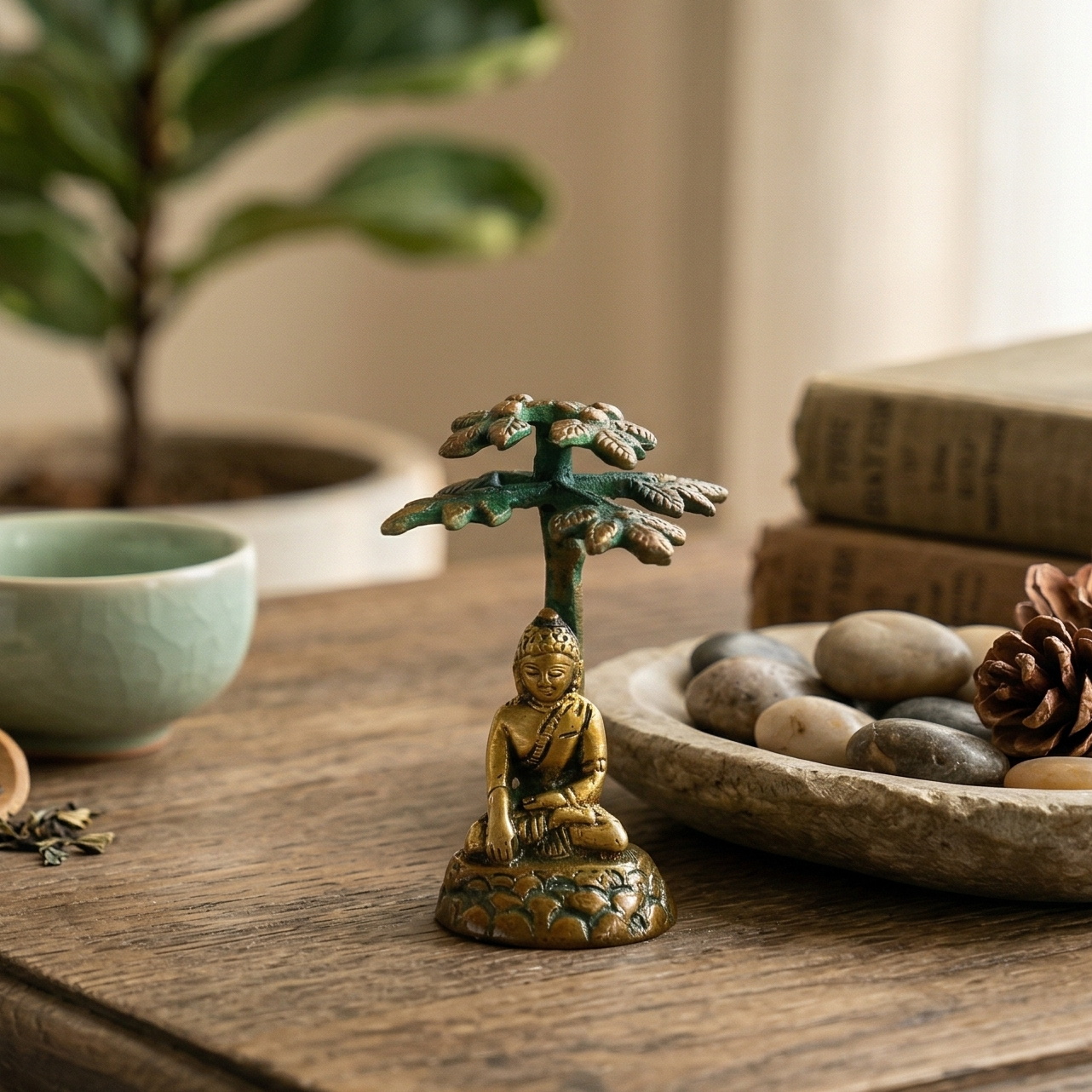 Brass Buddha Bodhi Tree (Brown/Green)