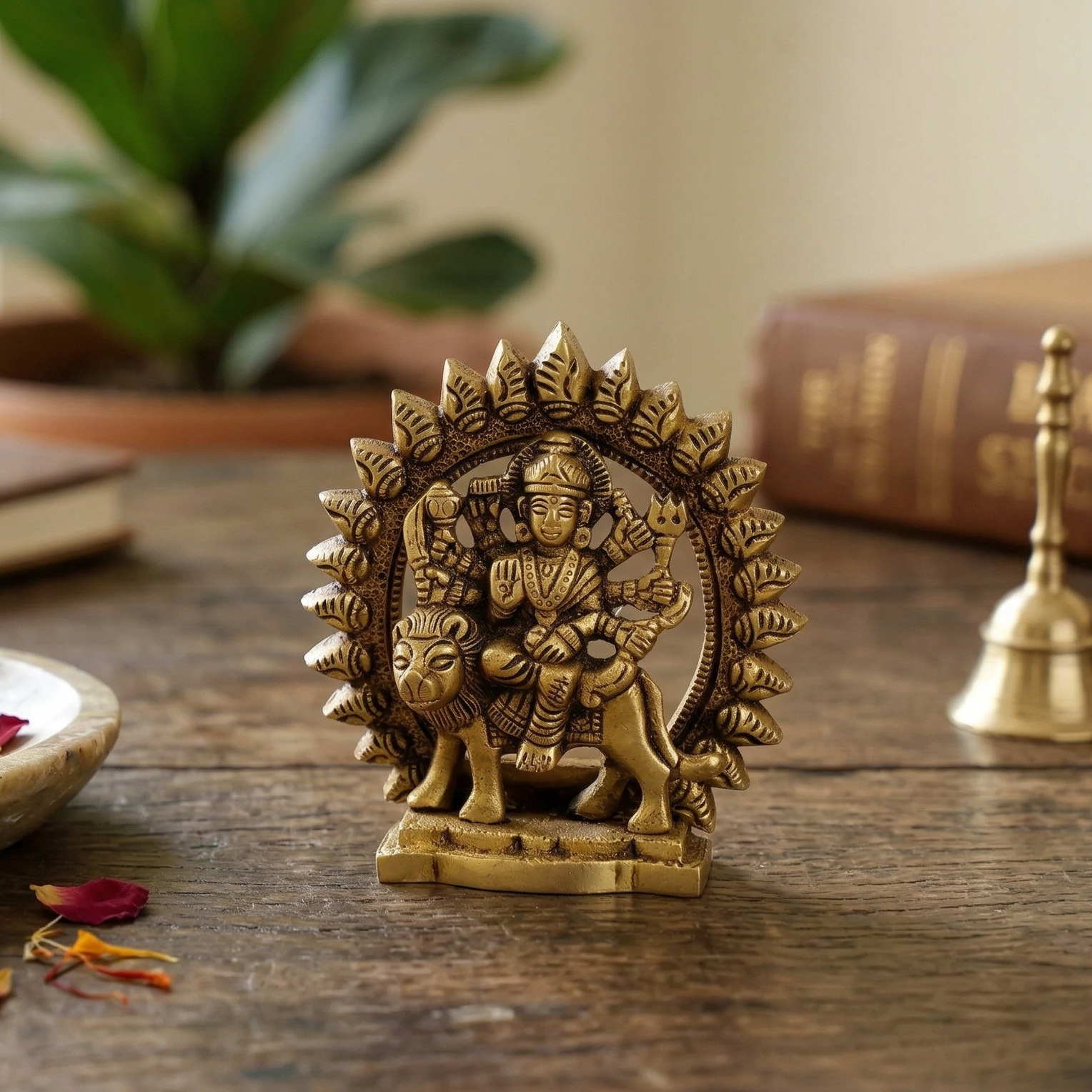 Brass Durga Devi (Gold Finish)