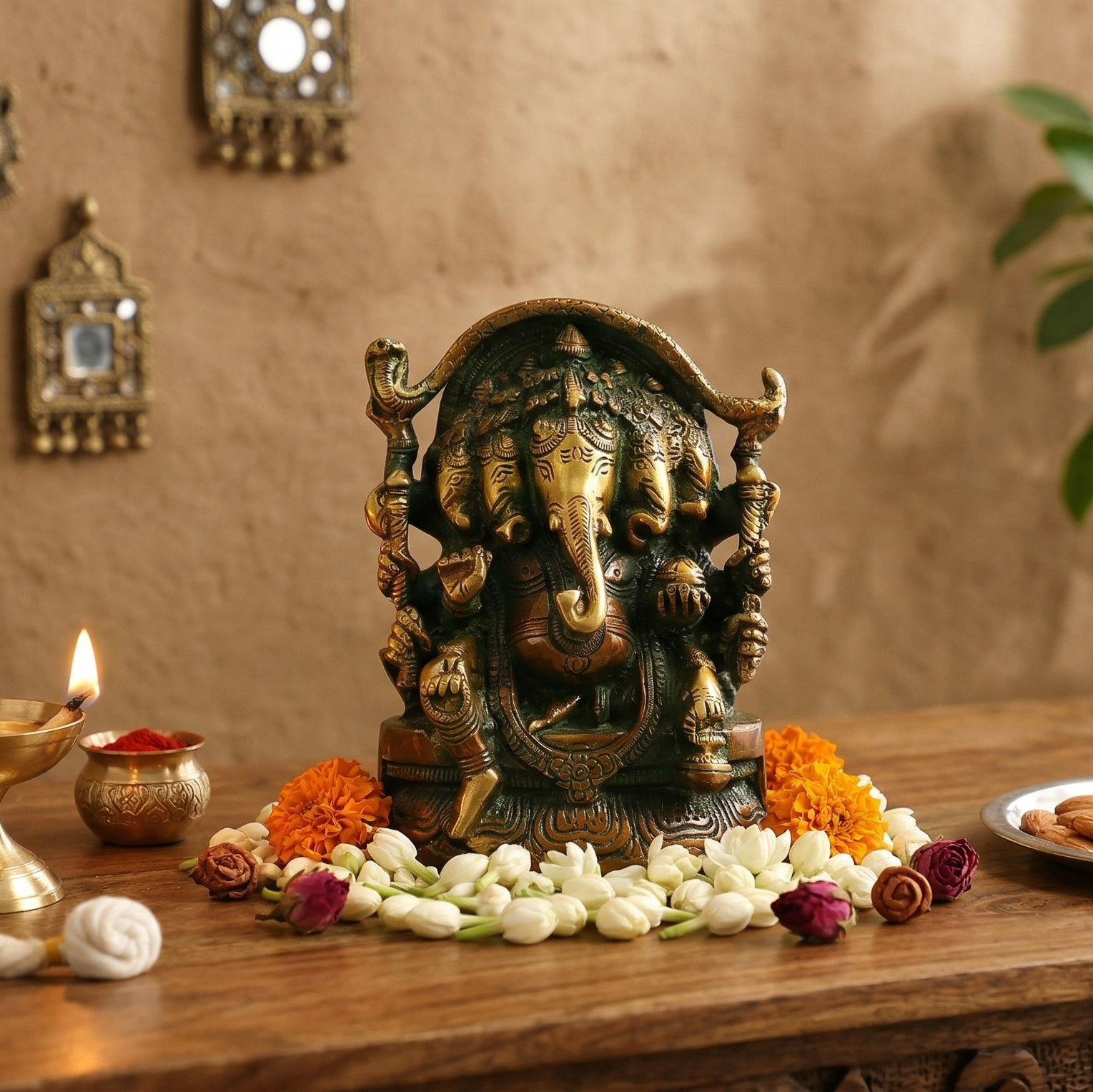 Brass Five Head Ganesh