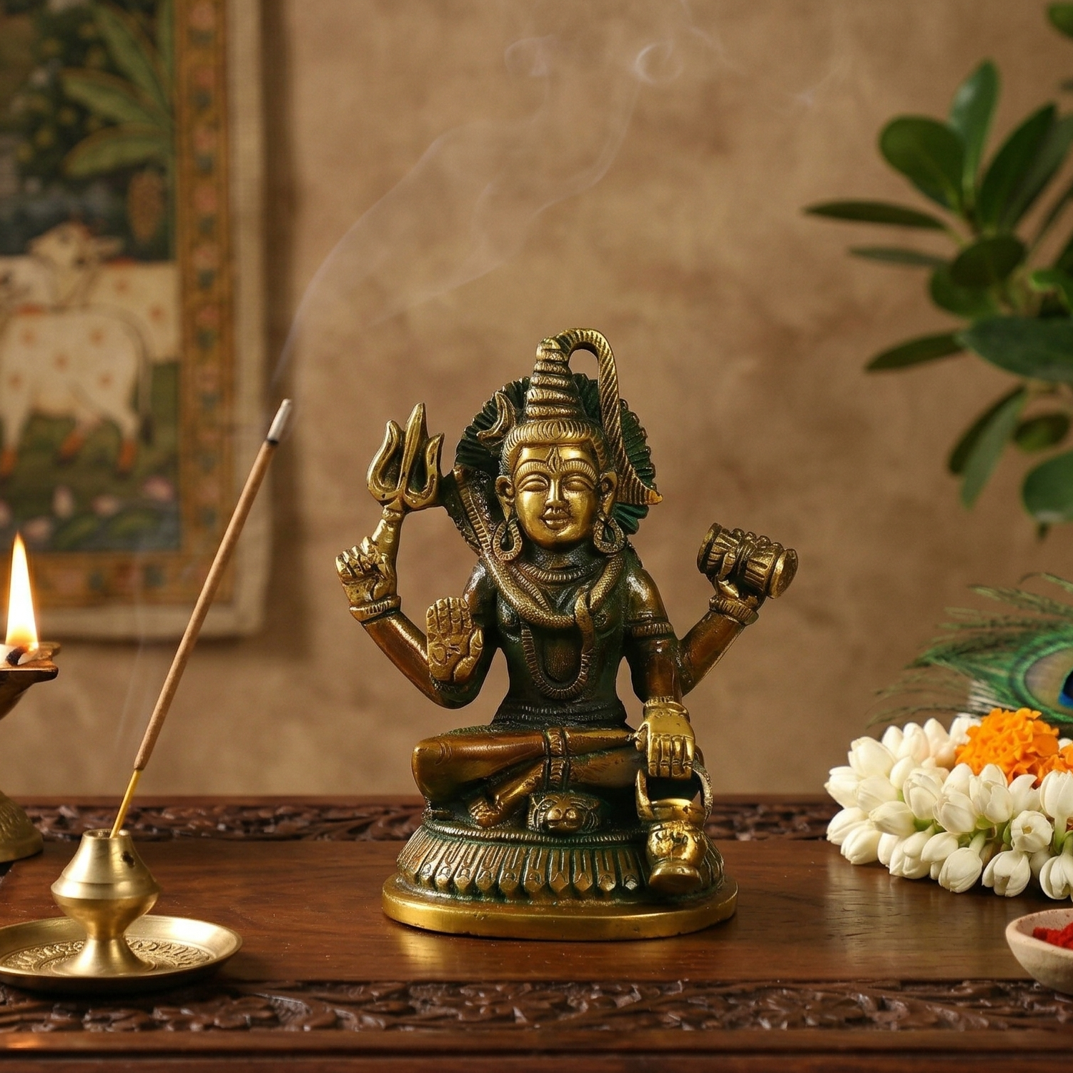 Brass Lord Shiva (Brown/Green)