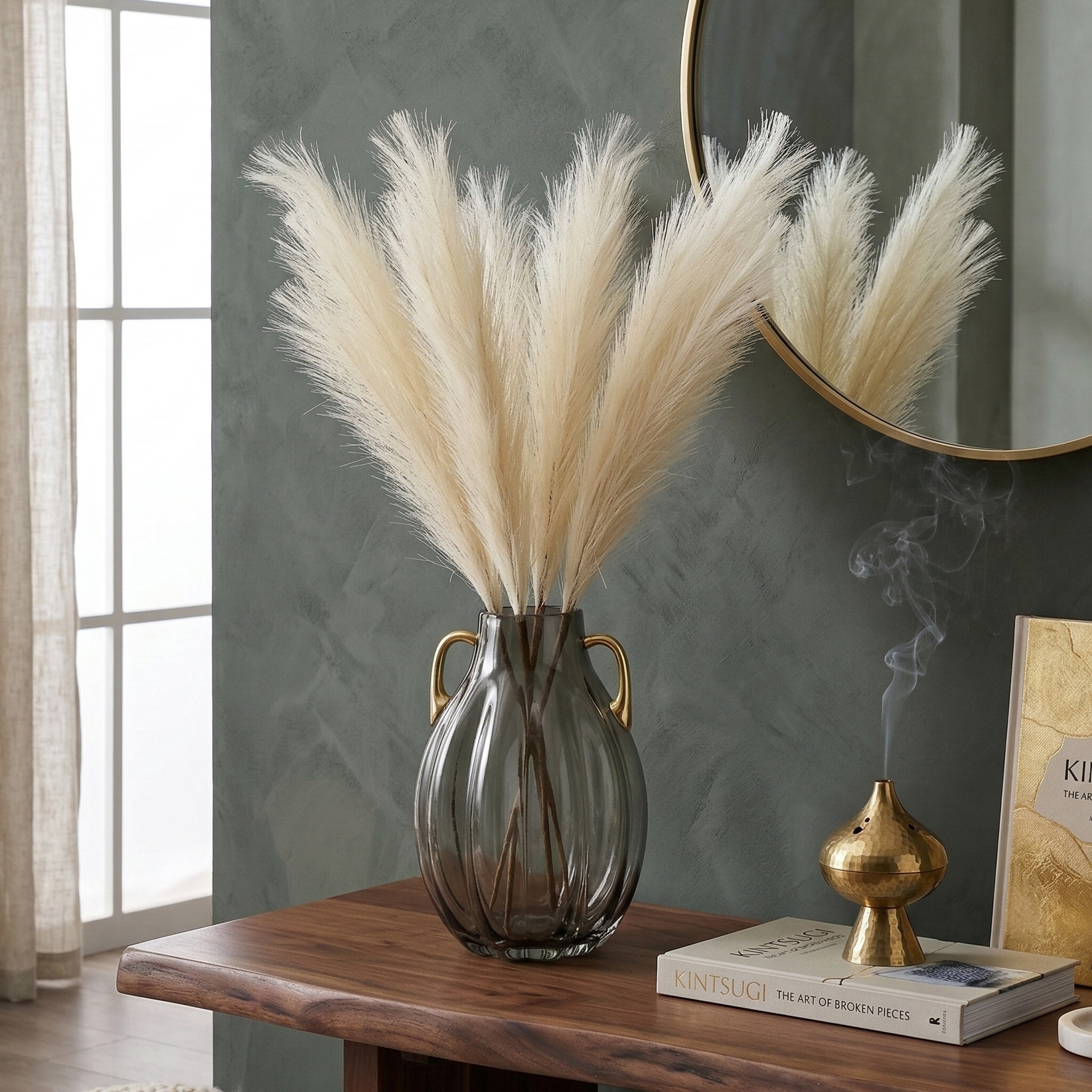 Cream Faux Pampas Grass Stick (Set of 5)
