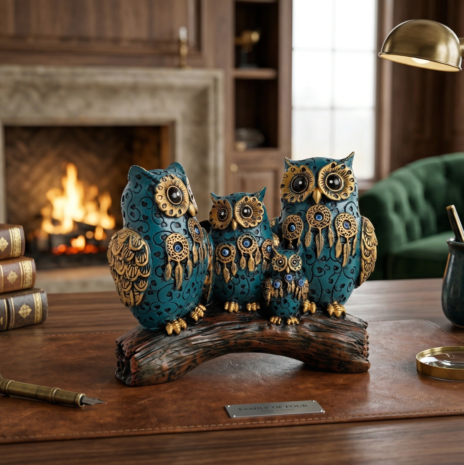 Dream Catchers Four Owl Family (Blue)