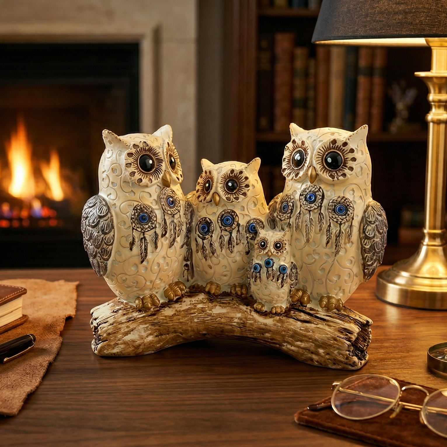 Dream Catchers Four Owl Family (Cream)