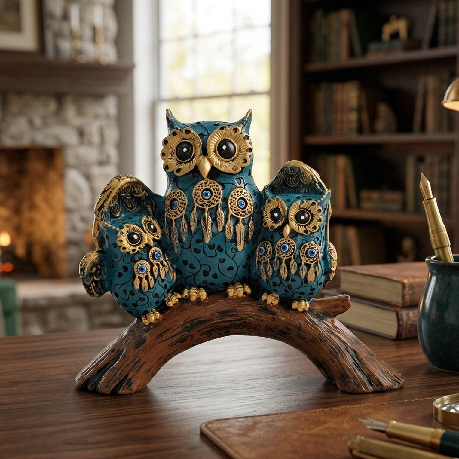 Dream Catchers Three Owl Family (Blue)