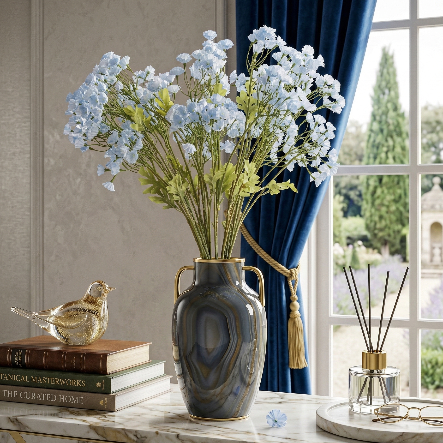 Faux Blue Baby's Breath Flower Stick (Single)