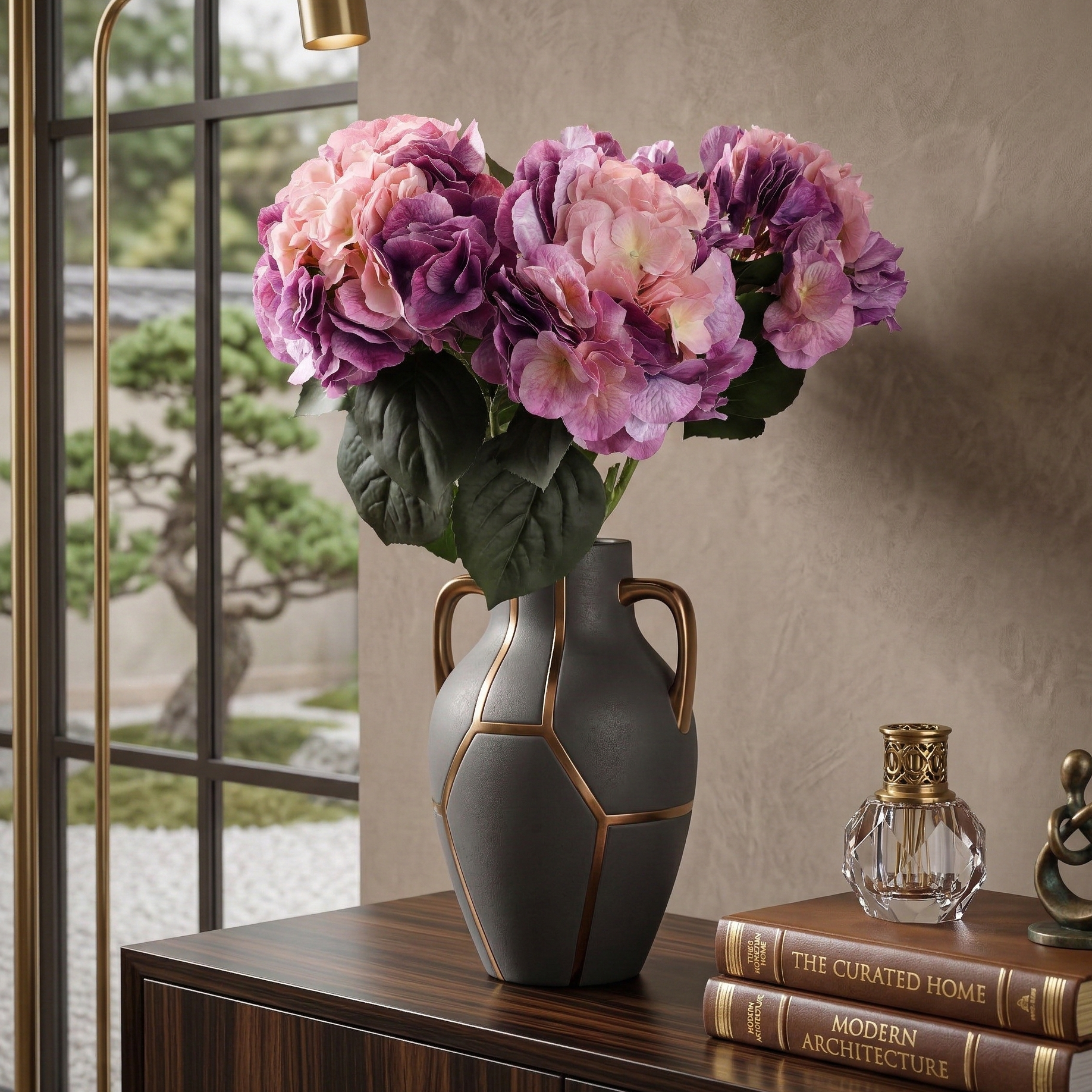 Faux Dual Shade Muave Hydrangea Stick (Single)