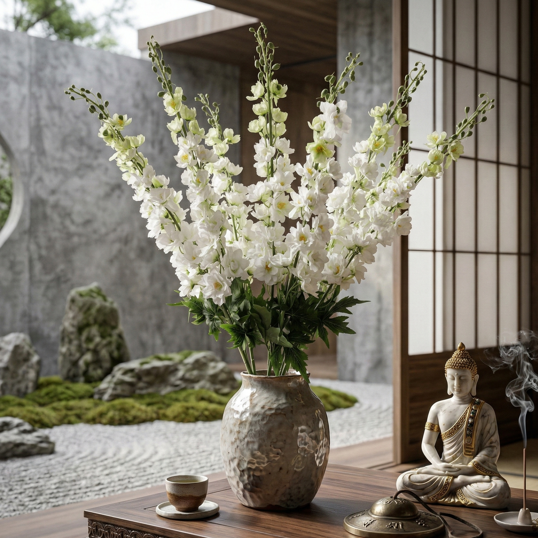 Faux Dual Shade White Delphinium Stick (Single)
