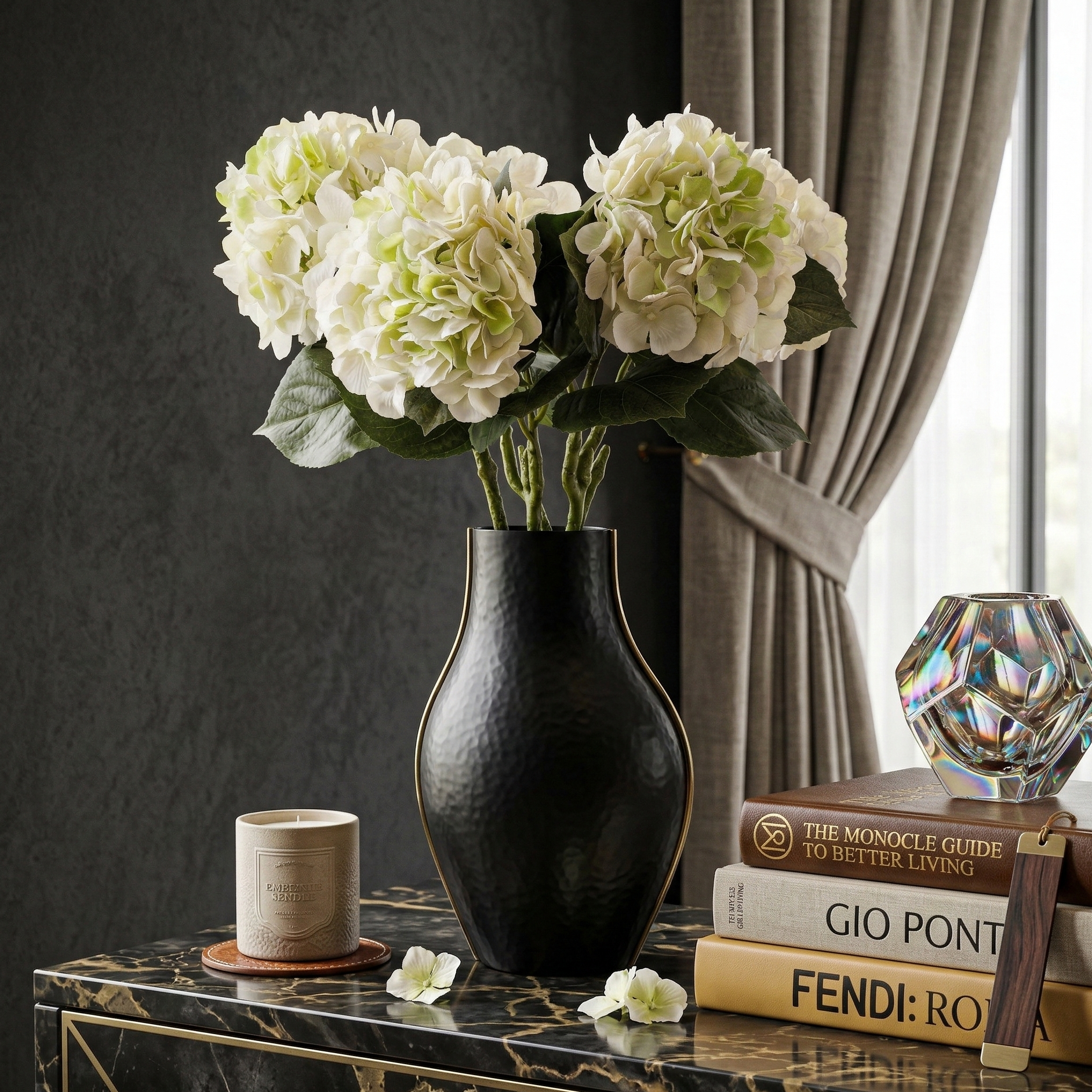 Faux Dual Shade White Hydrangea Stick (Single)