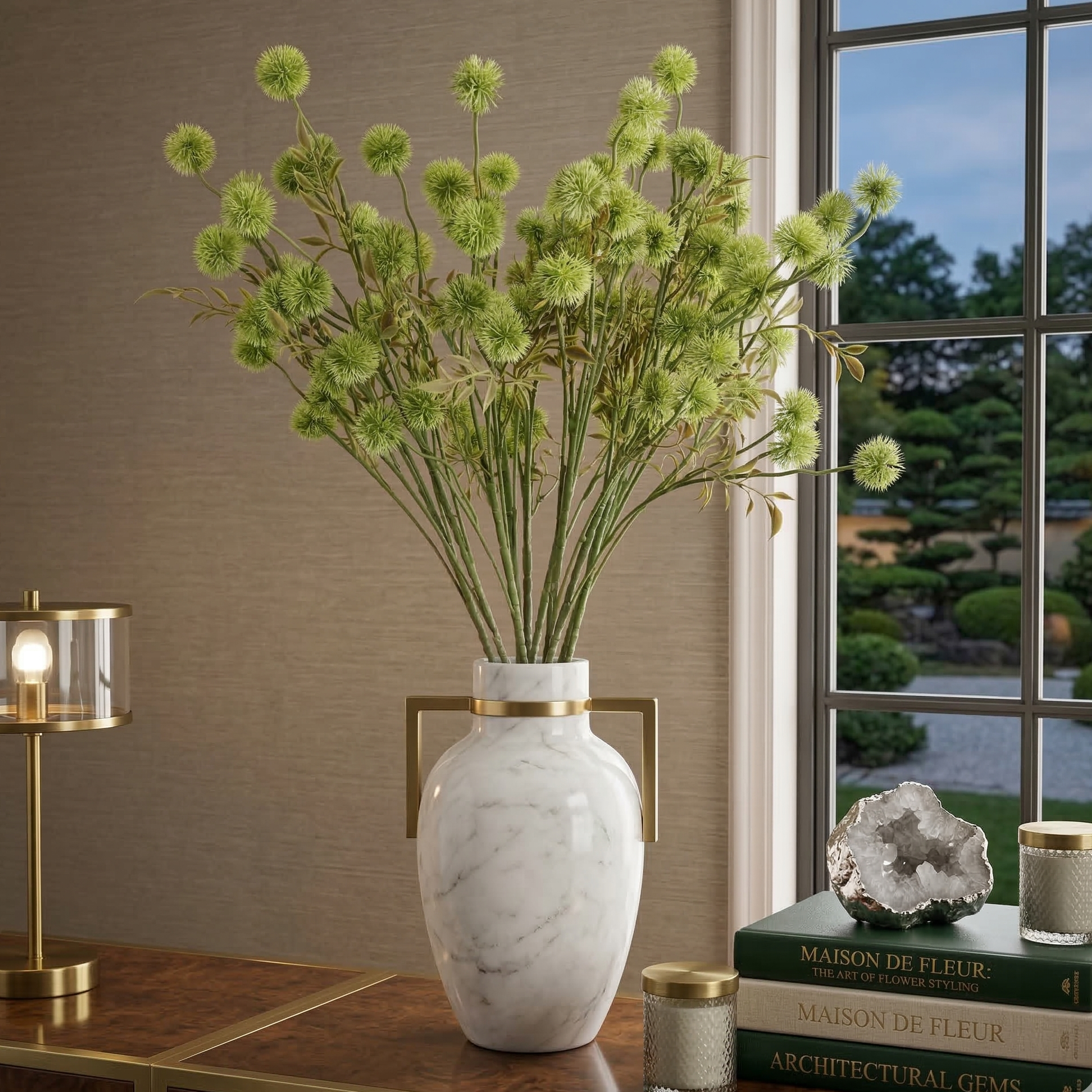 Faux Green Globe Thistle Stem (Single)