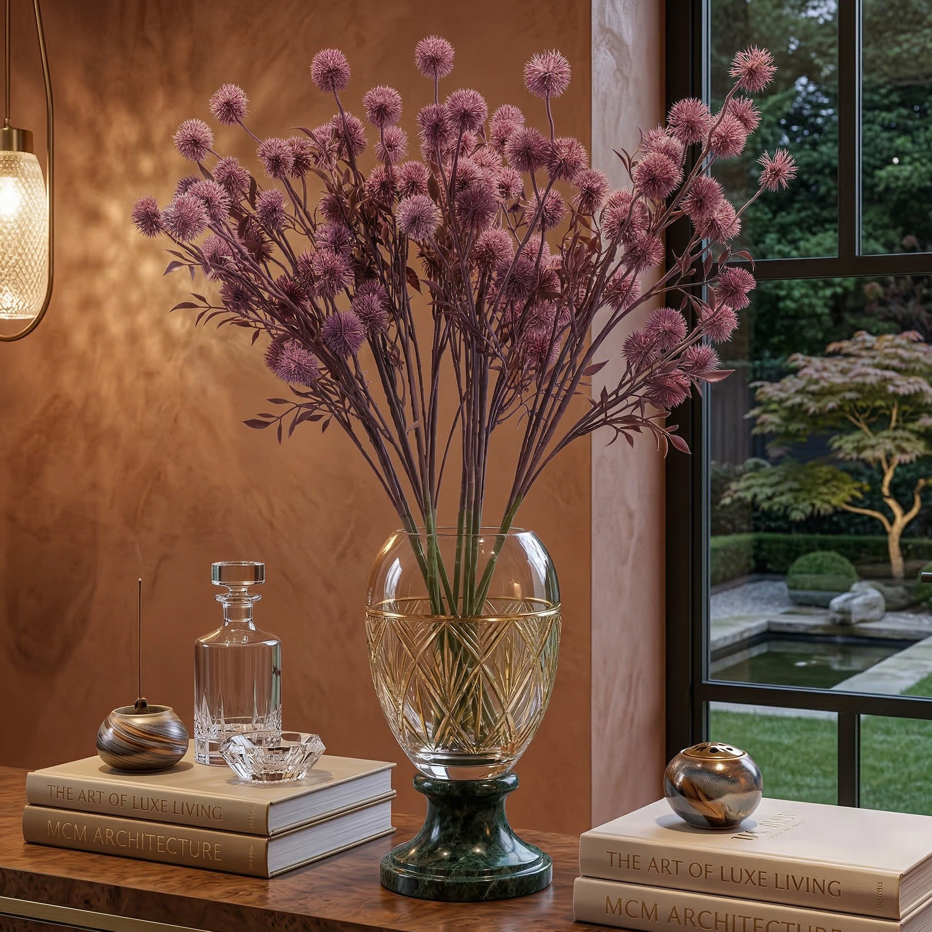 Faux Mauve Globe Thistle Stem (Single)