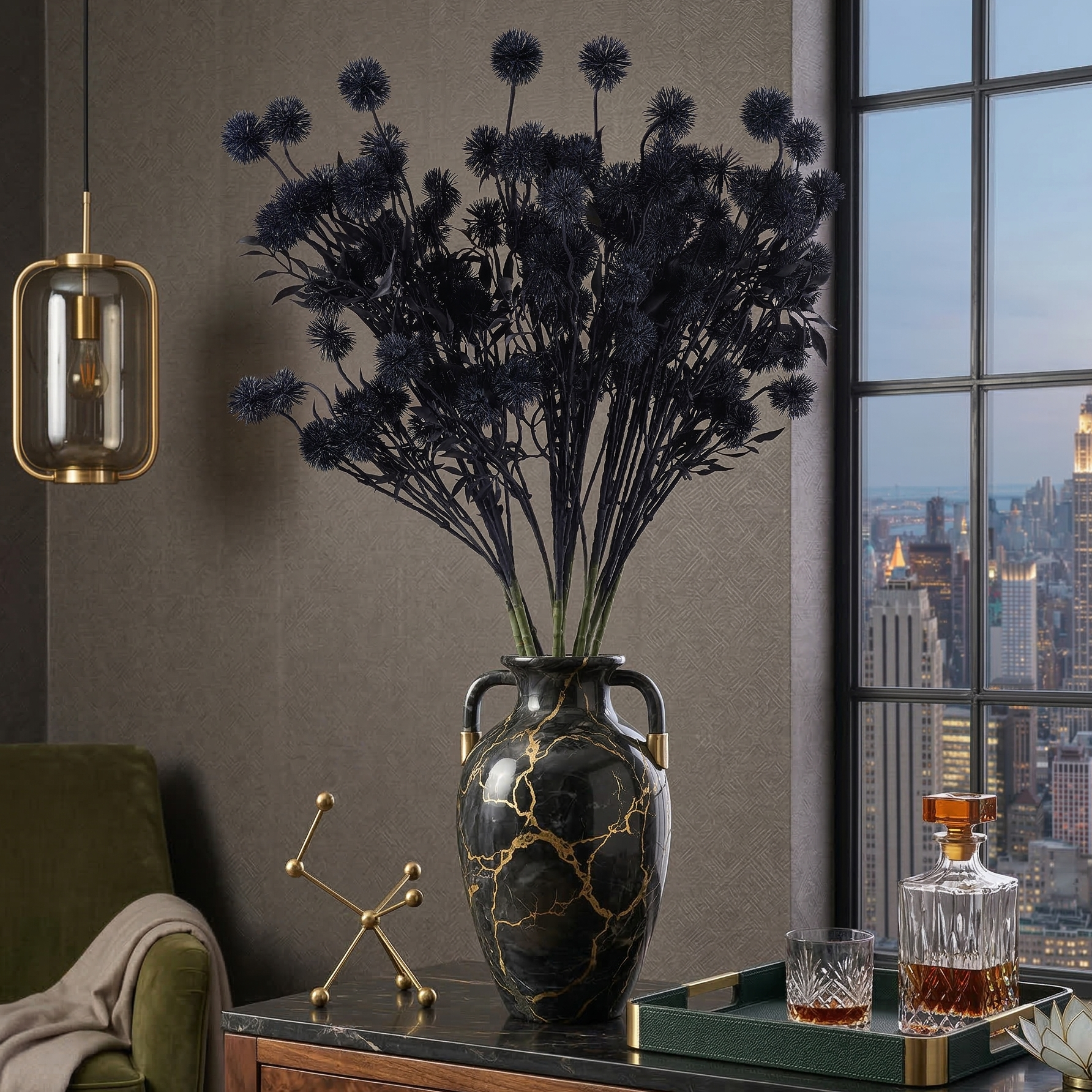 Faux Navy Globe Thistle Stem (Single)