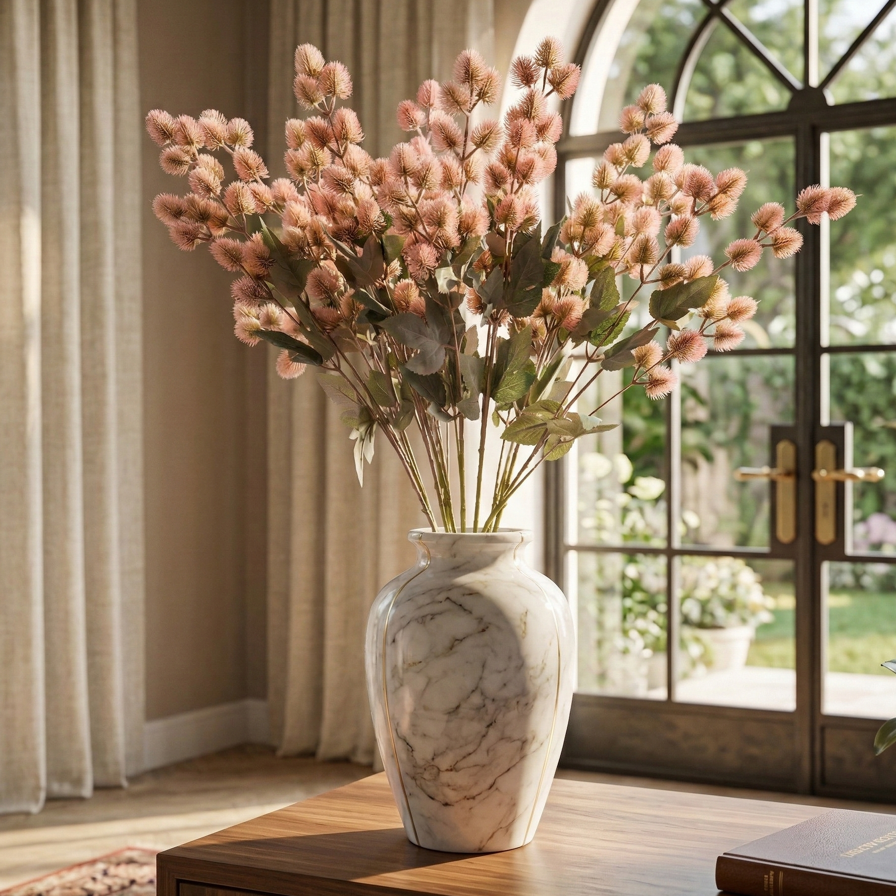 Faux Peach Eucalyptus Stem With Buds (Single)