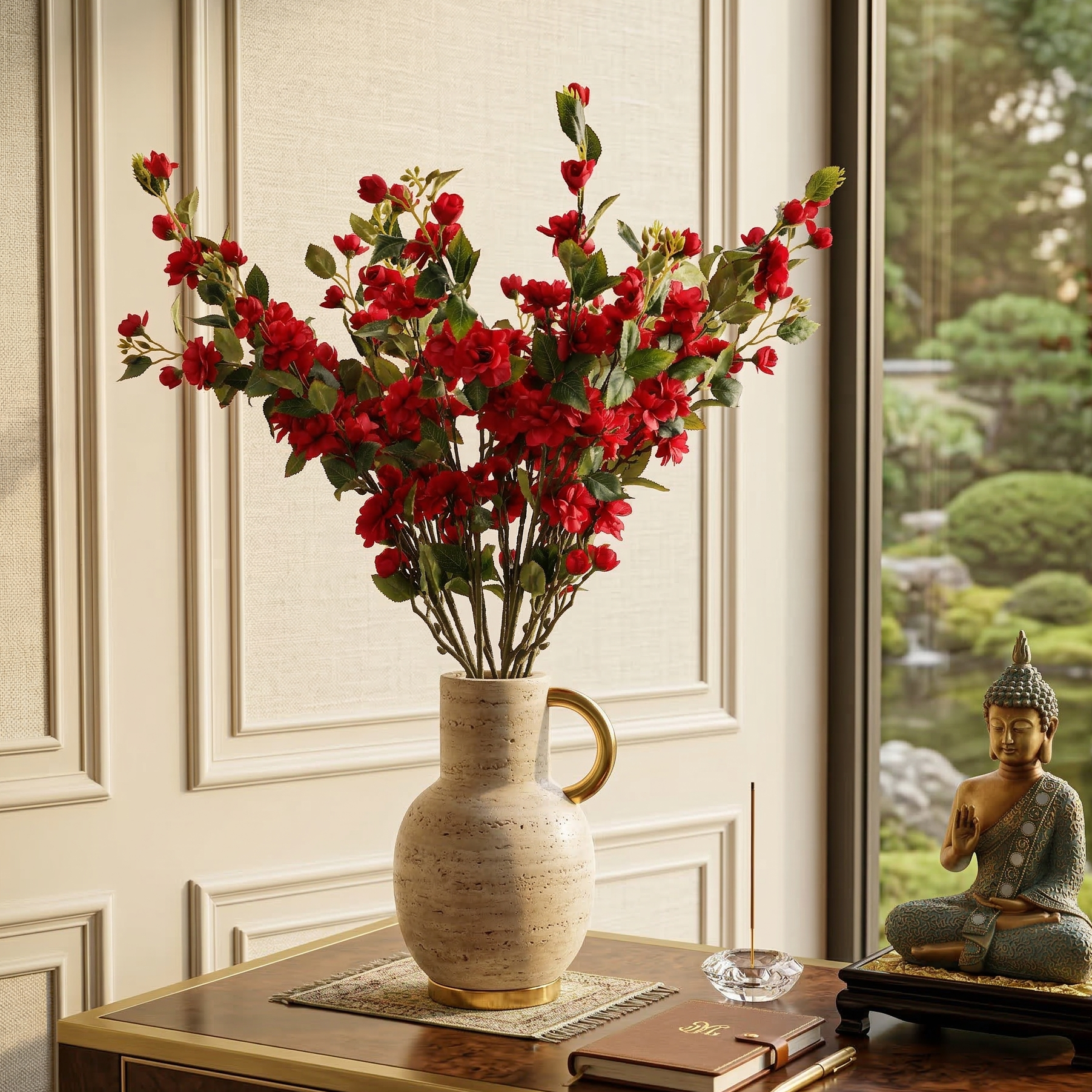 Faux Red Crabapple Blossom Stick (Single)
