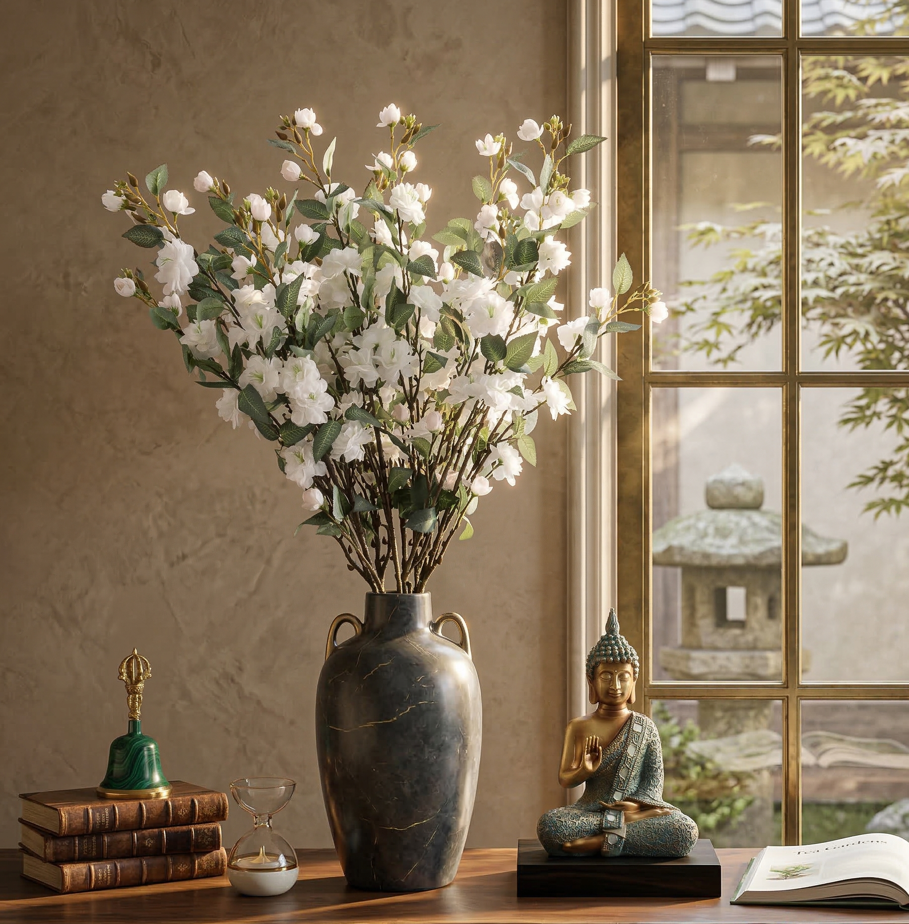 Faux White Cherry Blossom Stick (Single)