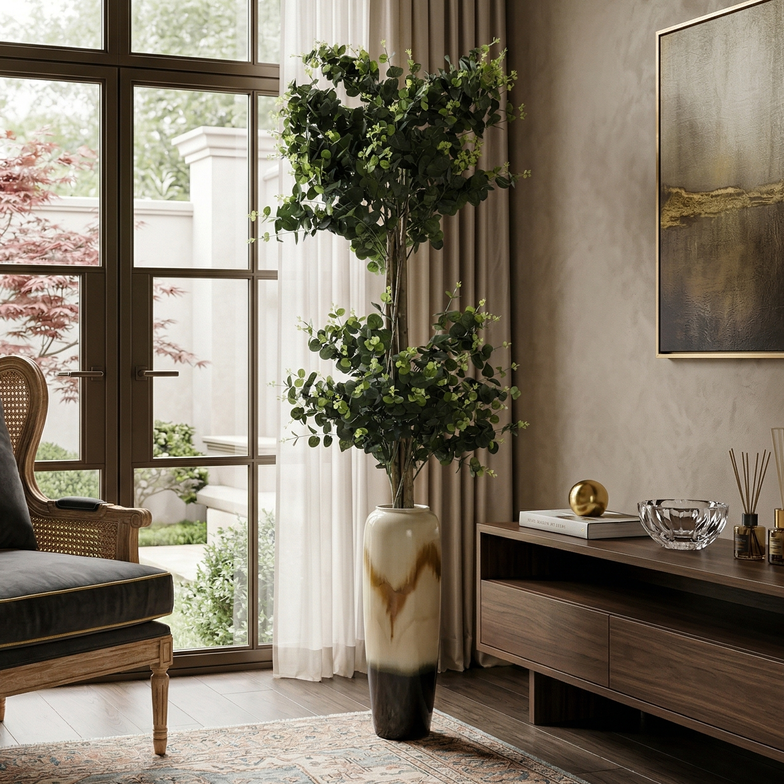 Ficus Bonsai Flowered Faux Plant Without Pot