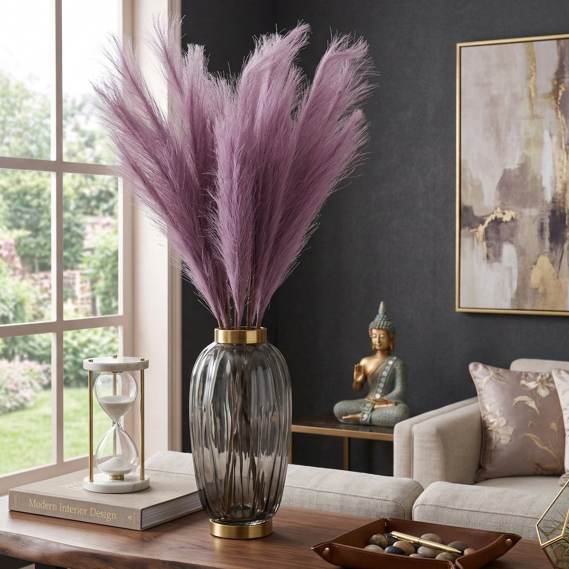 Fuchsia Faux Pampas Grass Stick (Set of 5)