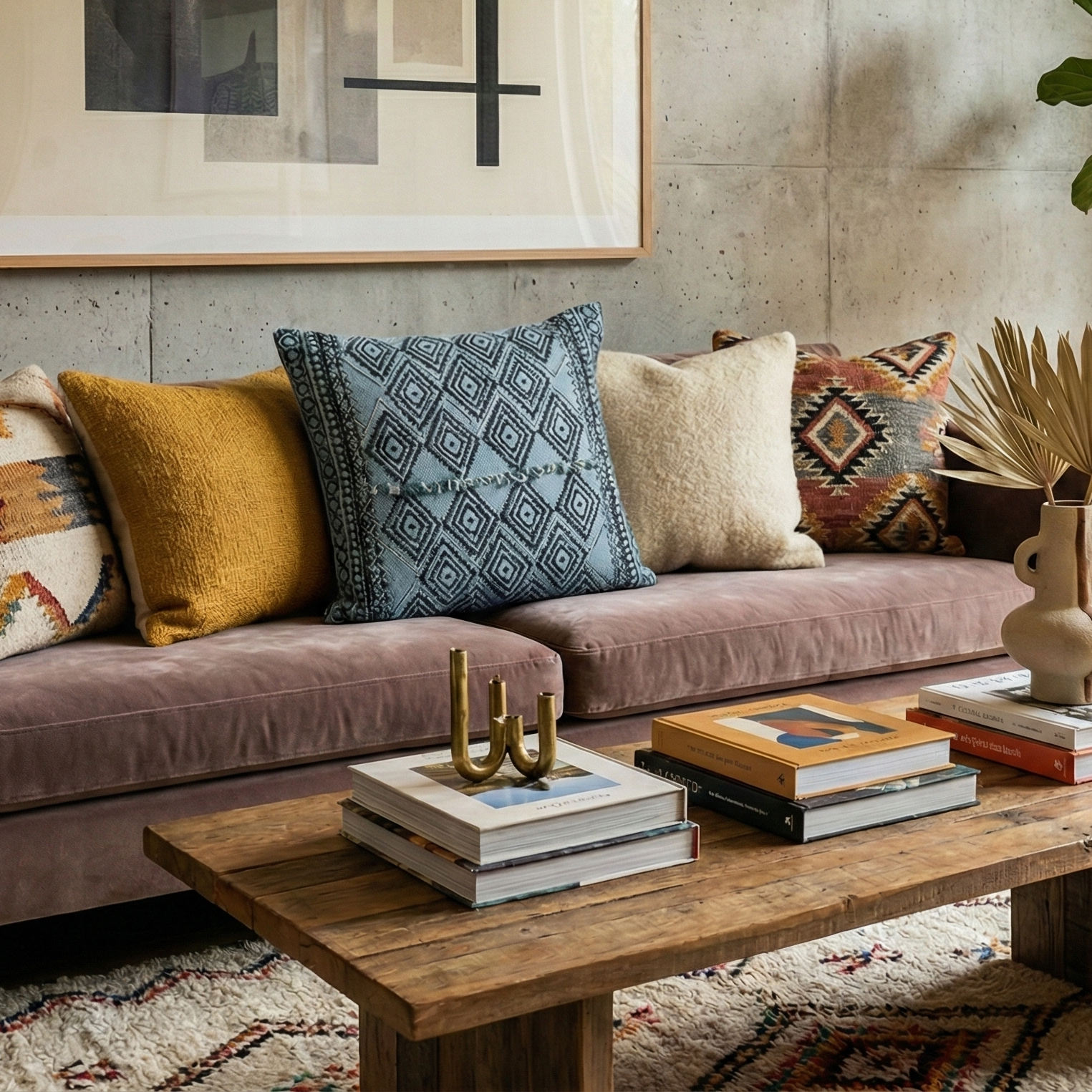 Embroidered Contemporary Cushion Cover (Blue Diamonds)