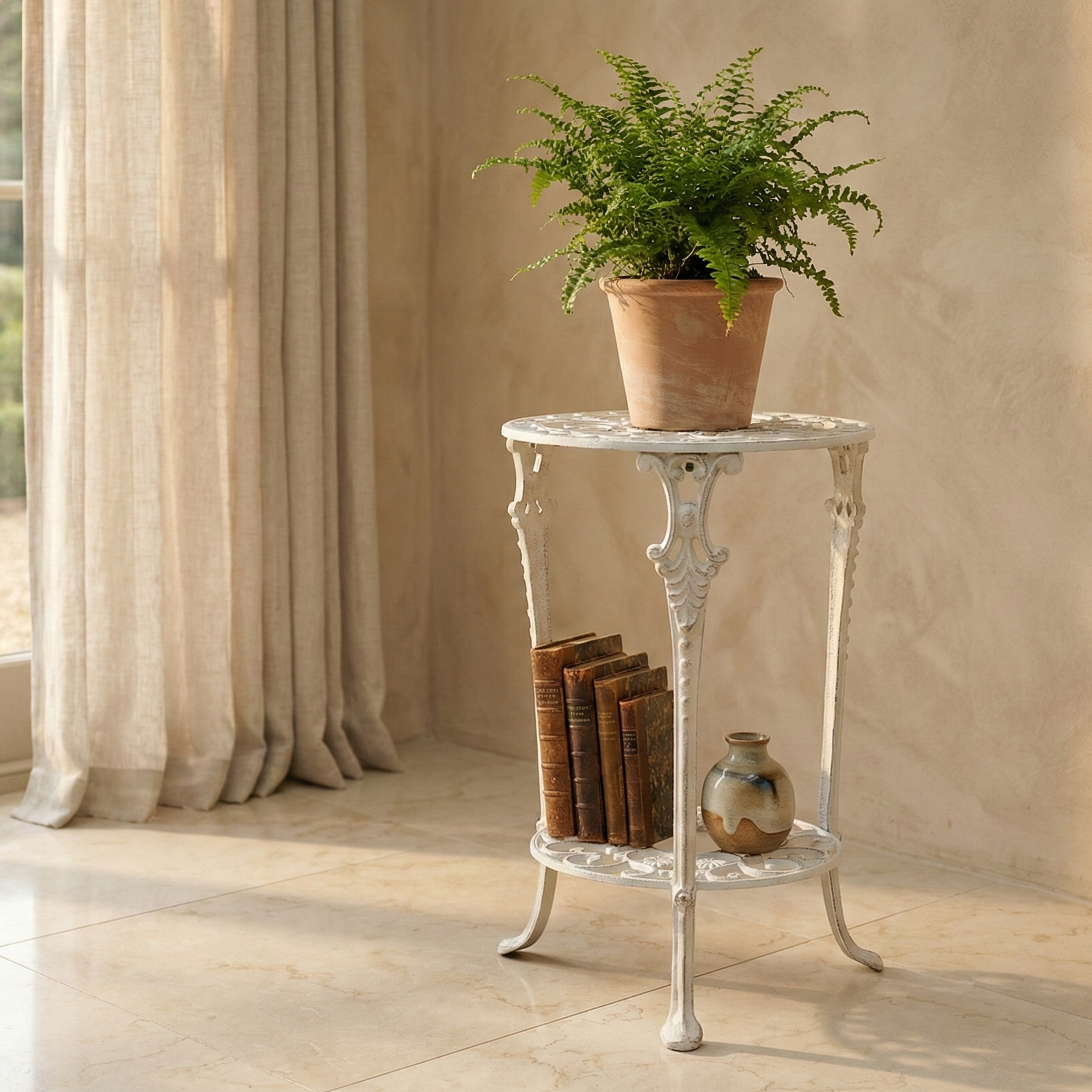 Meshed Floral Pattern Table (White)