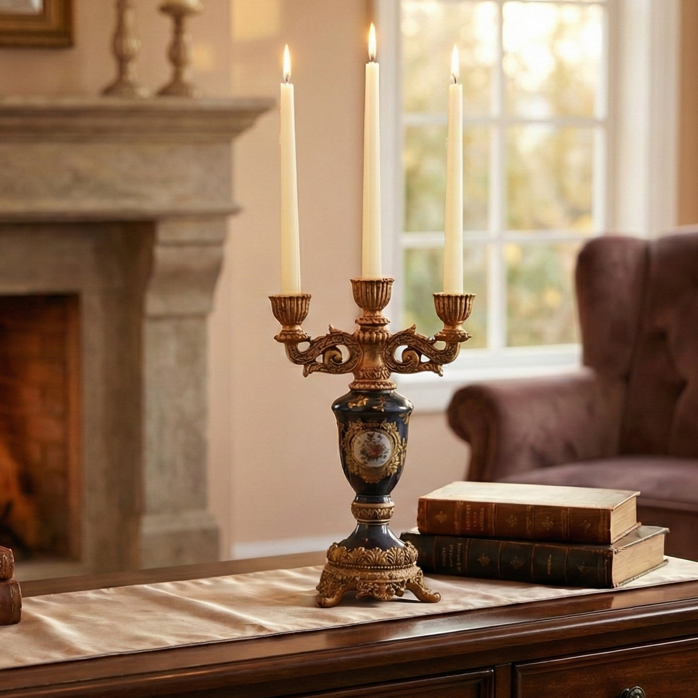 Regalia Gold and Navy Candle Stand