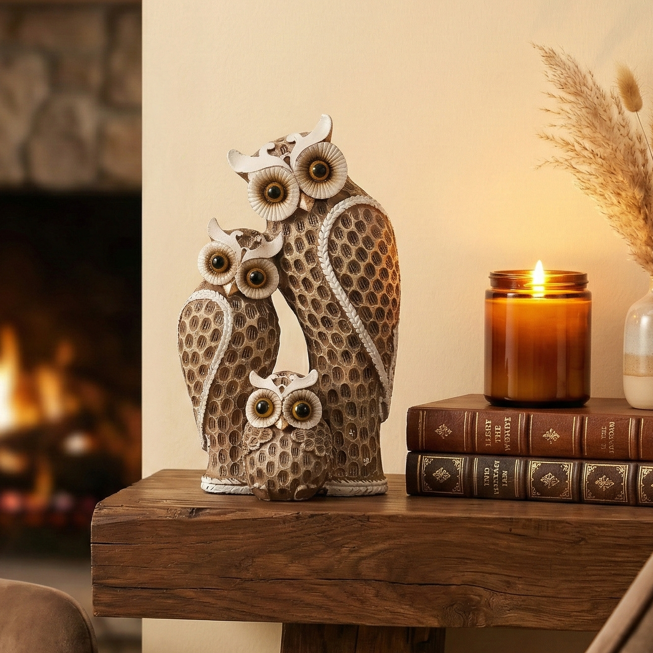 The Loving Owl Family Statue (Brown)