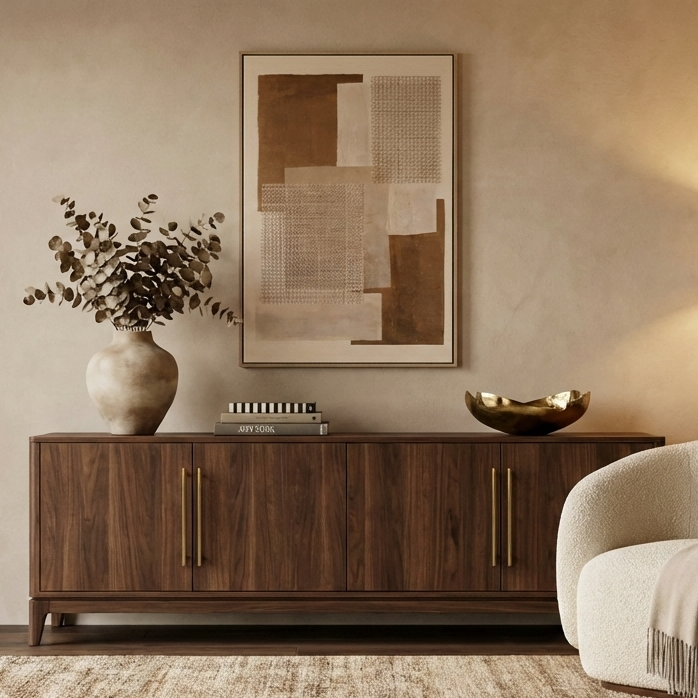 Hand-Painted Geometric Rattan Canvas Wall Art