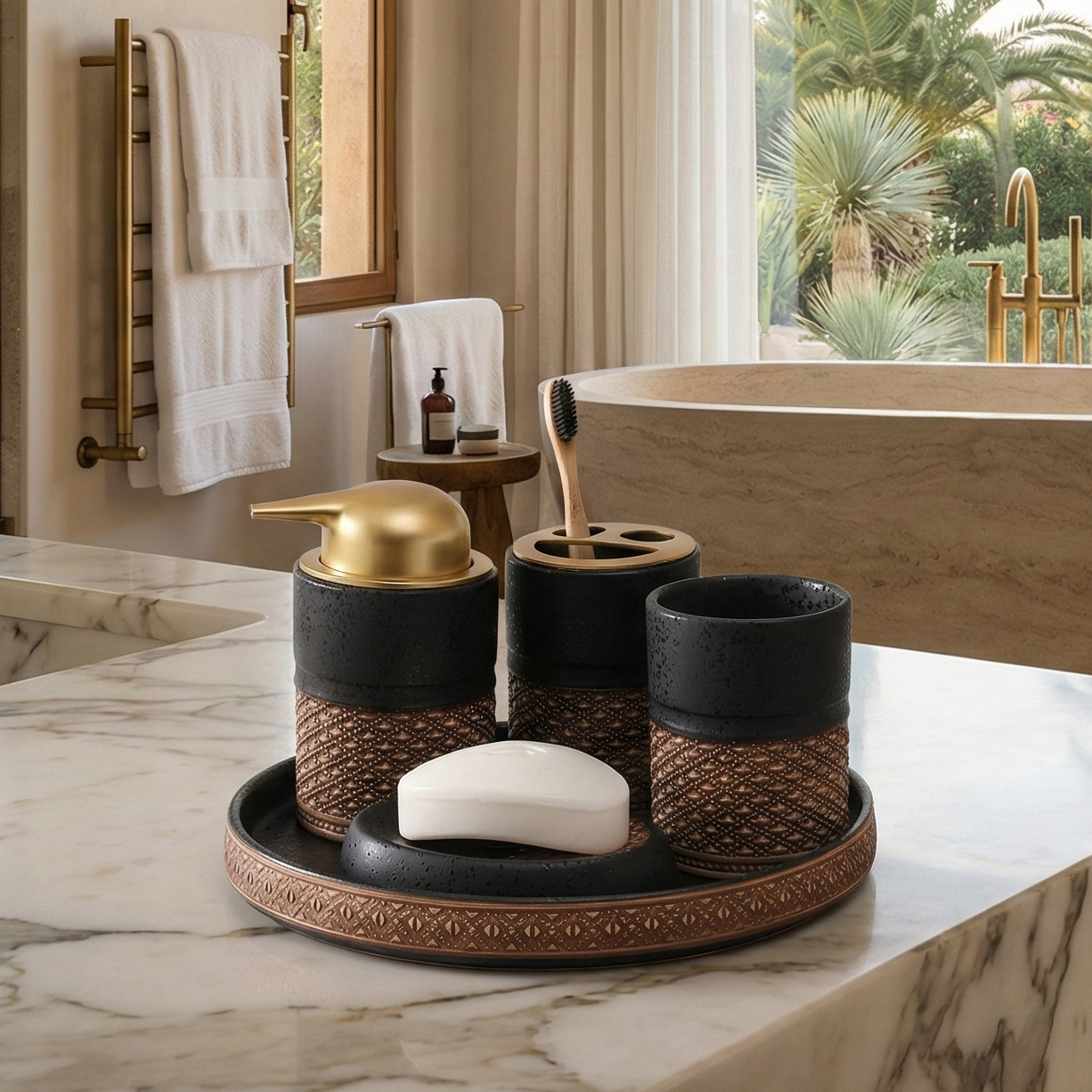 Meshed Pattern 5 Piece Bath Set (Black)