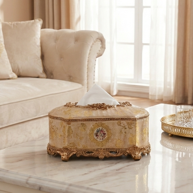 Regalia Gold and Cream Tissue Holder