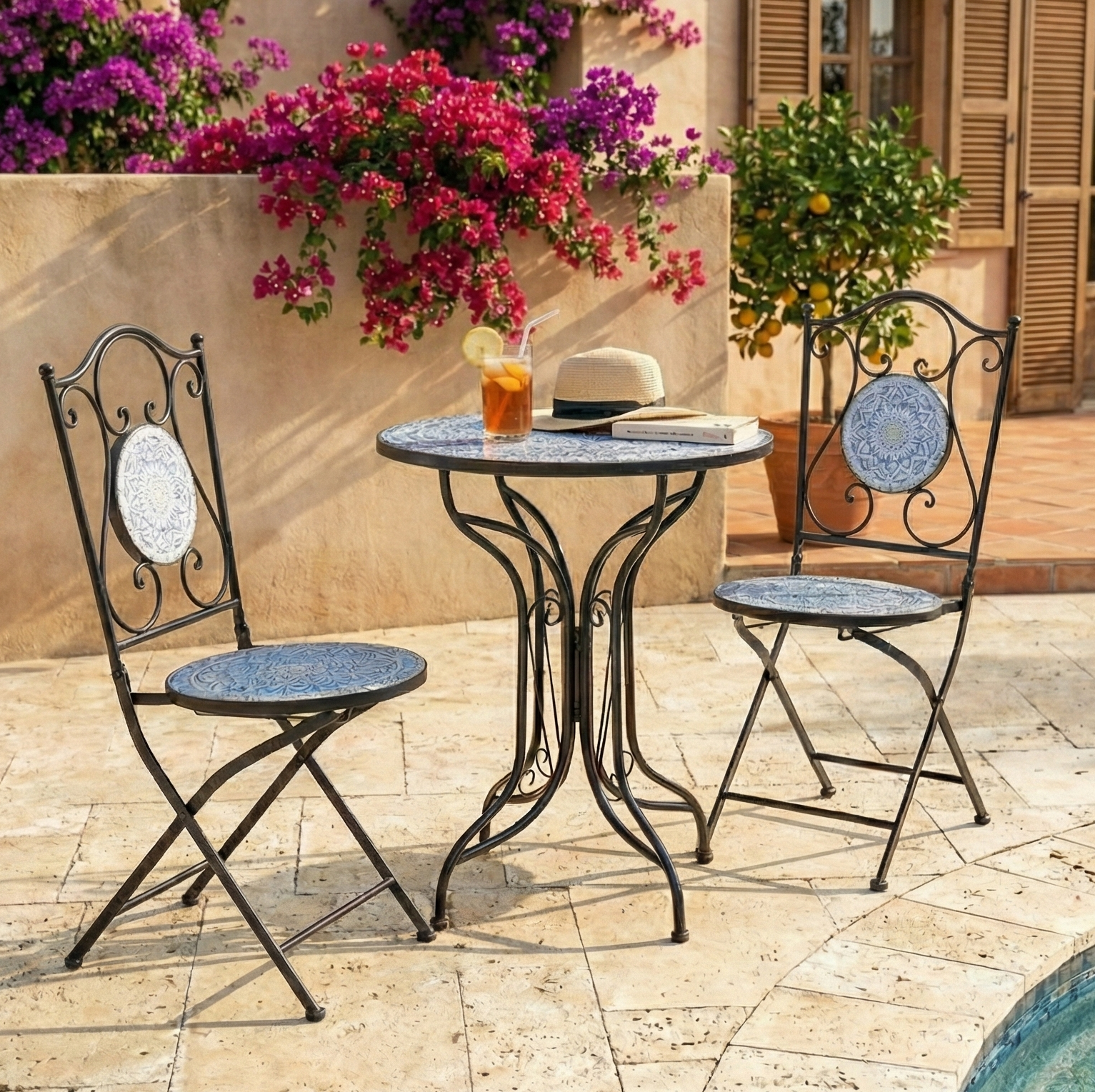 Santorini Outdoor Chairs & Table (Set of 3)