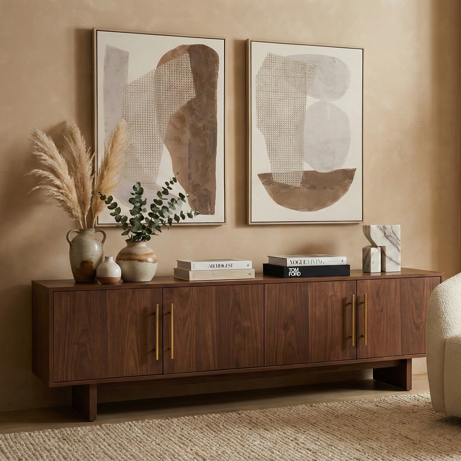 Woven Co-ord Abstract Framed Canvas Art (Set of 2)