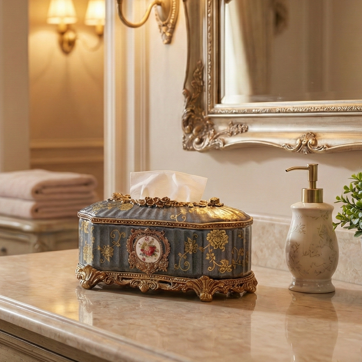 Regalia Gold and Navy Tissue Holder