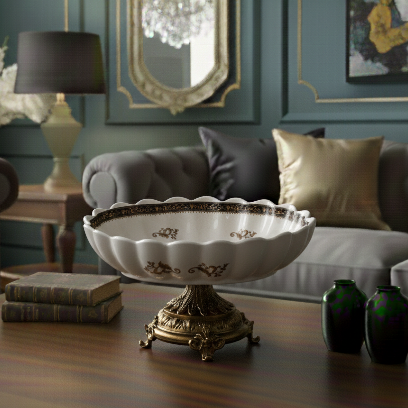 Grandiose Round Bowl With Gold Base (Large)