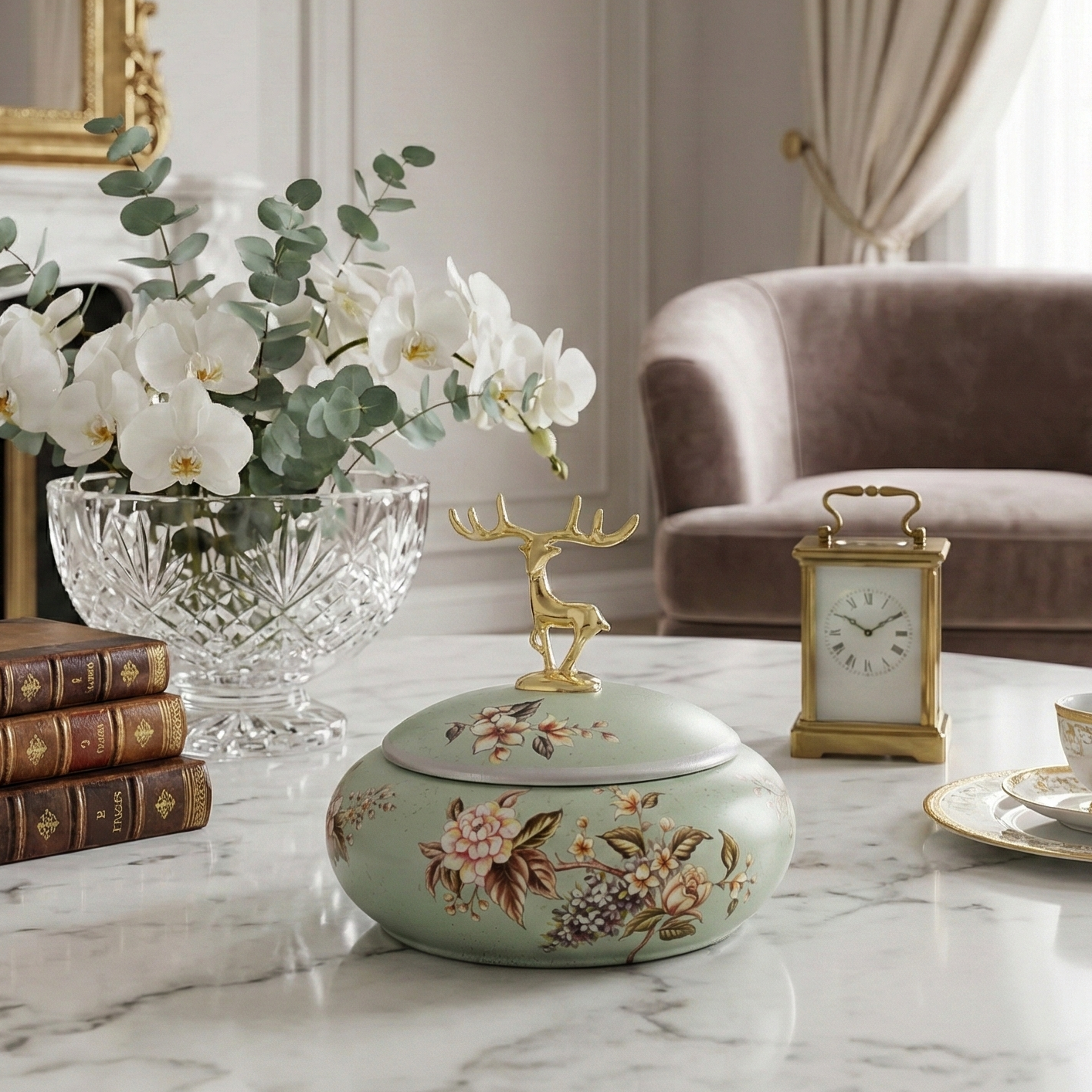 Gardenia Green Jar With Stag Top