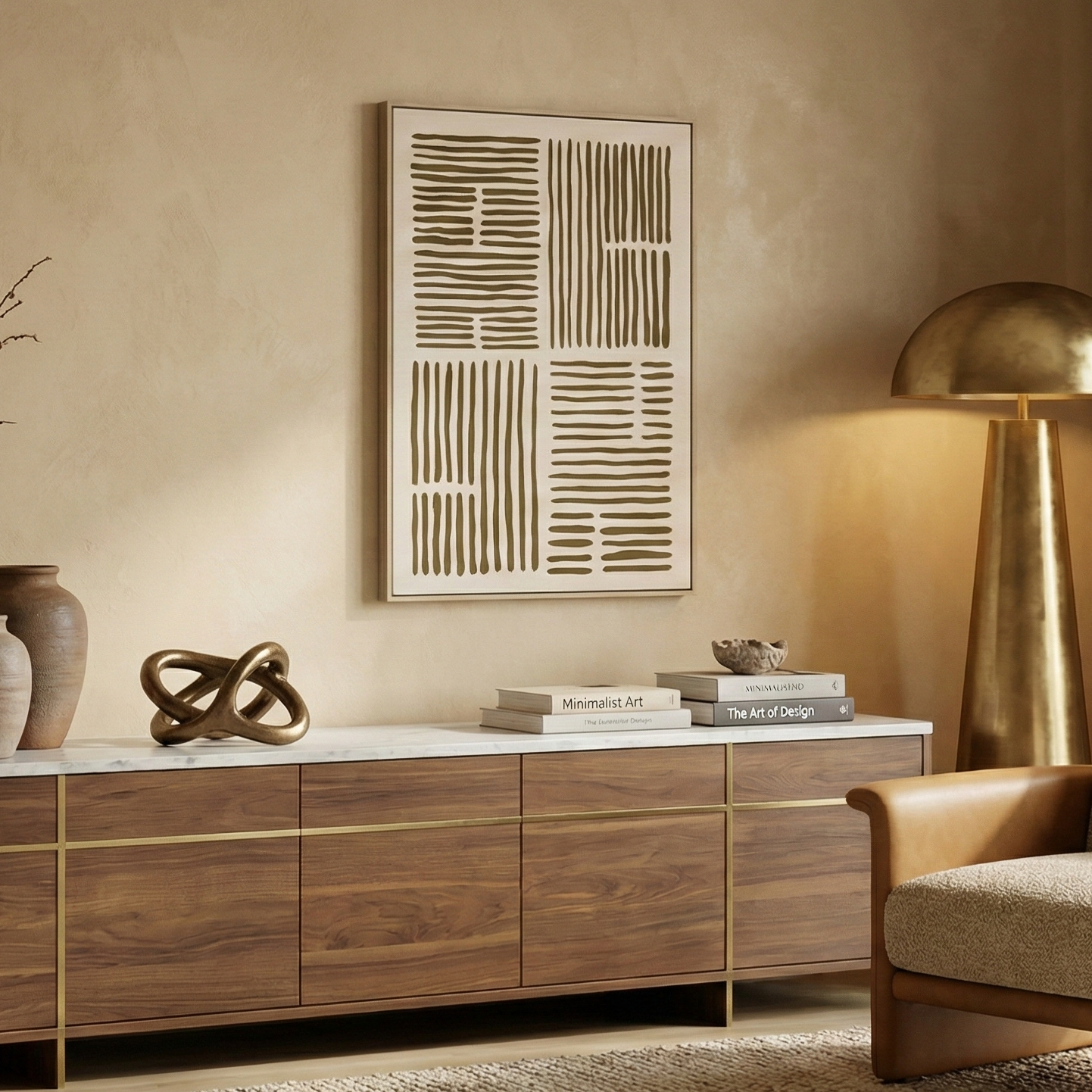 Japandi Textured Grid Canvas Wall Art